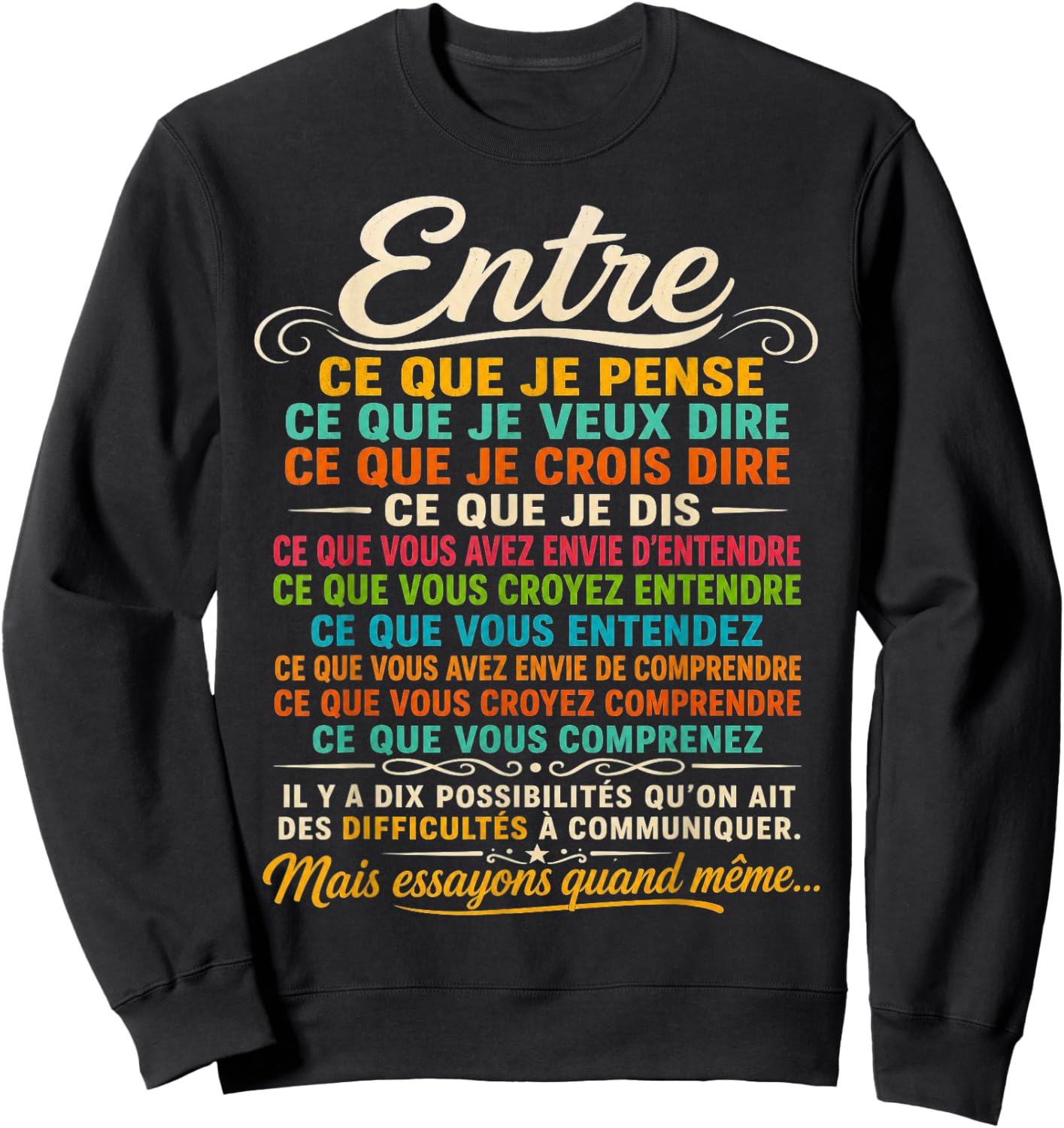 Bernard Werber Citation 10 Façons de ne Pas se Comprendre Sweatshirt - Sweatshirt | Black