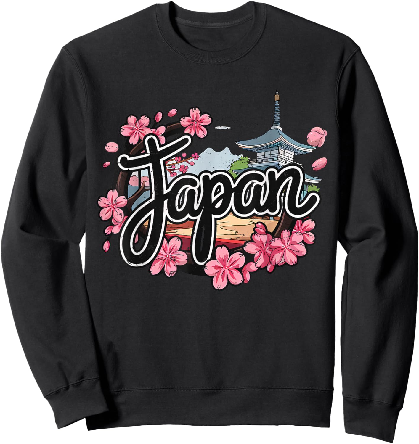 Japan Sakura Travel Cherry Blossom Japanese Temple Sweatshirt - Sweatshirt | Black