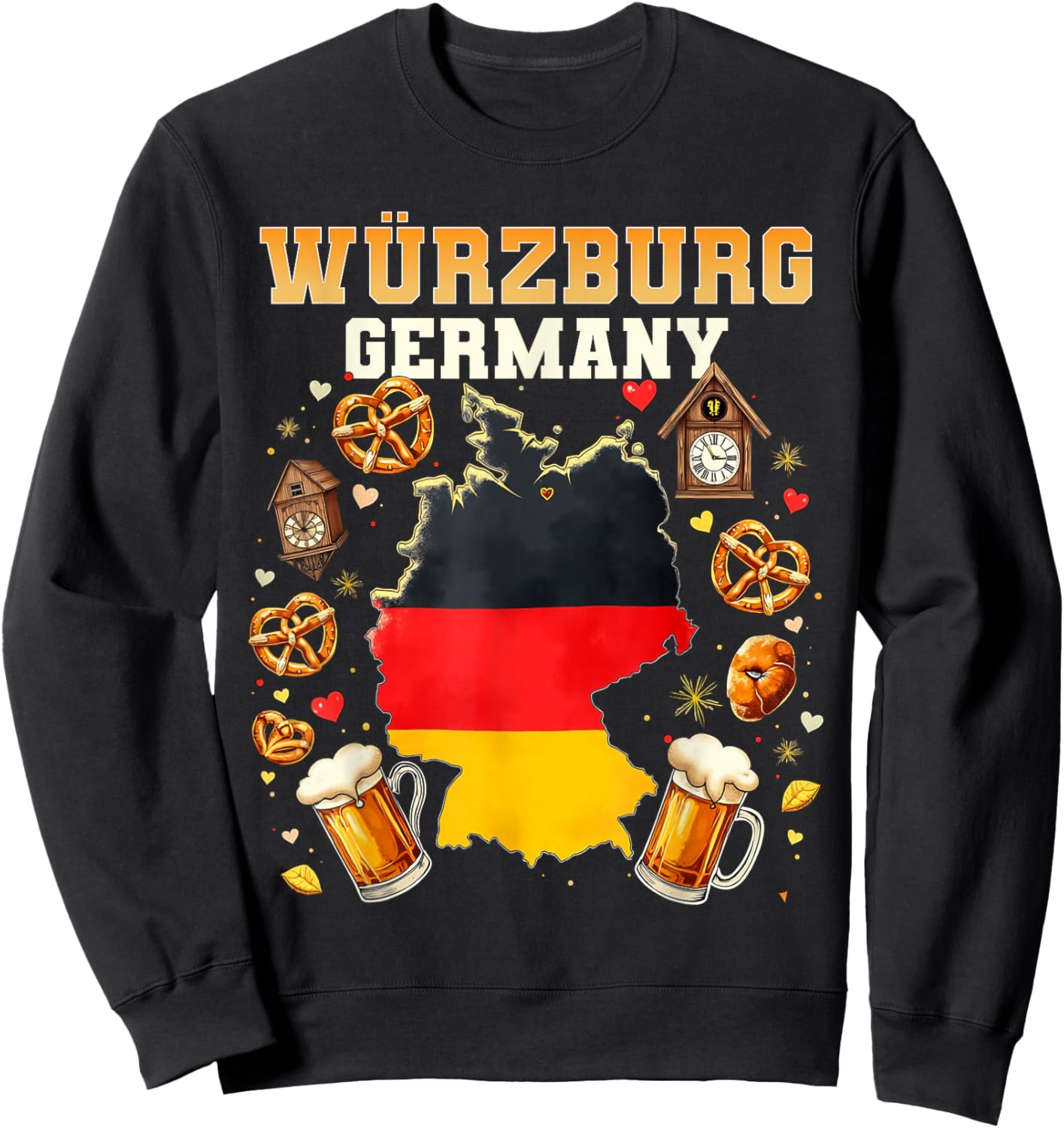 Würzburg Germany Souvenir German Flag Map Würzburg Vacation Sweatshirt - Sweatshirt | Black