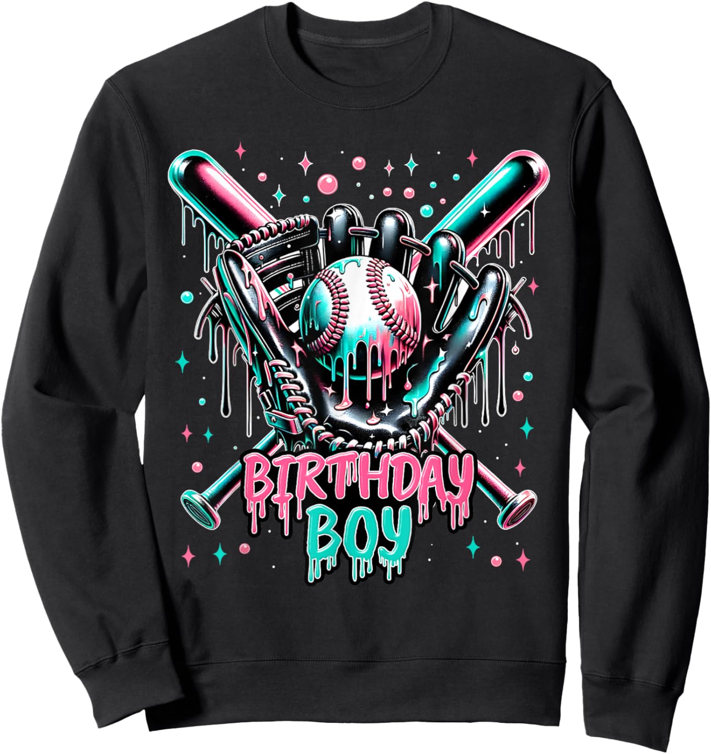 Drip Themed Baseball Birthday Boy Funny Sports Boys Gifts Sweatshirt - Sweatshirt | Black
