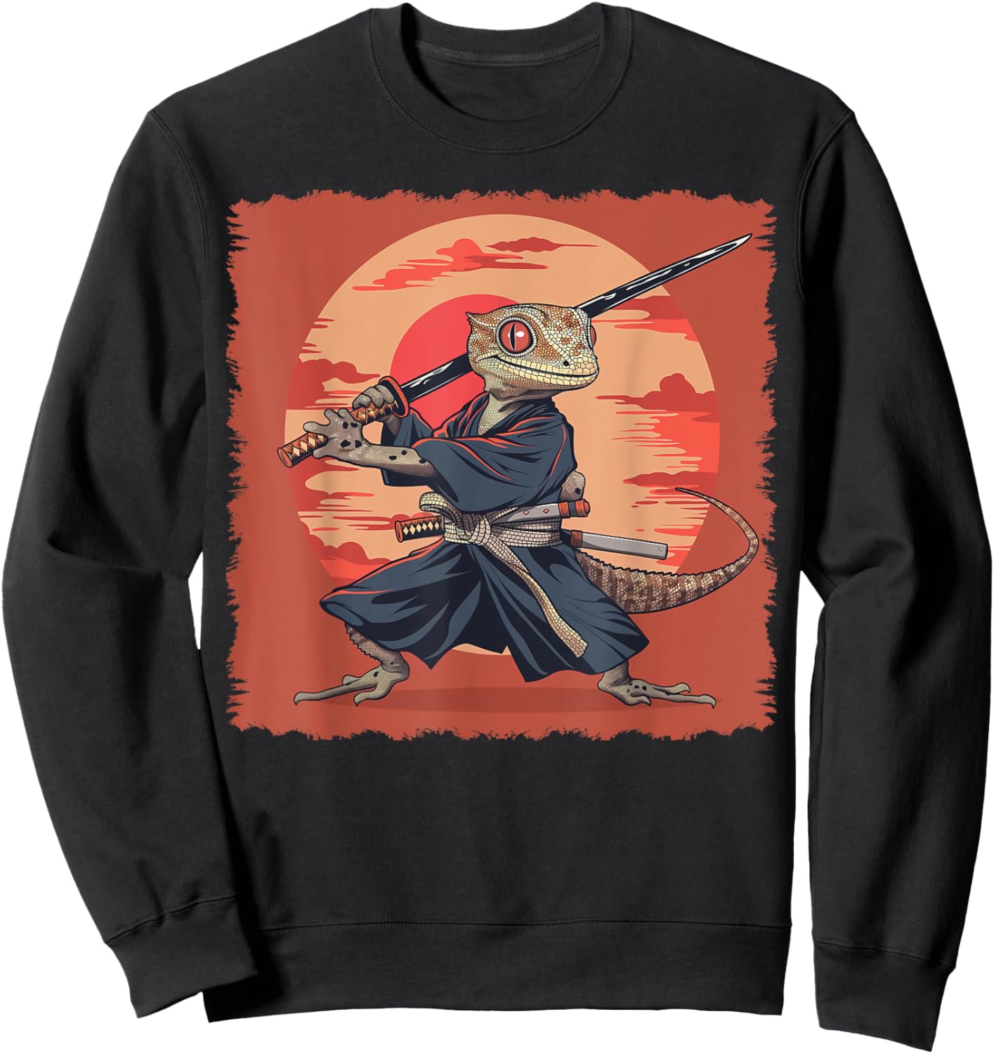 Crested Gecko Lizard Japanese Art Samurai Ukiyo-e Sweatshirt - Sweatshirt | Black
