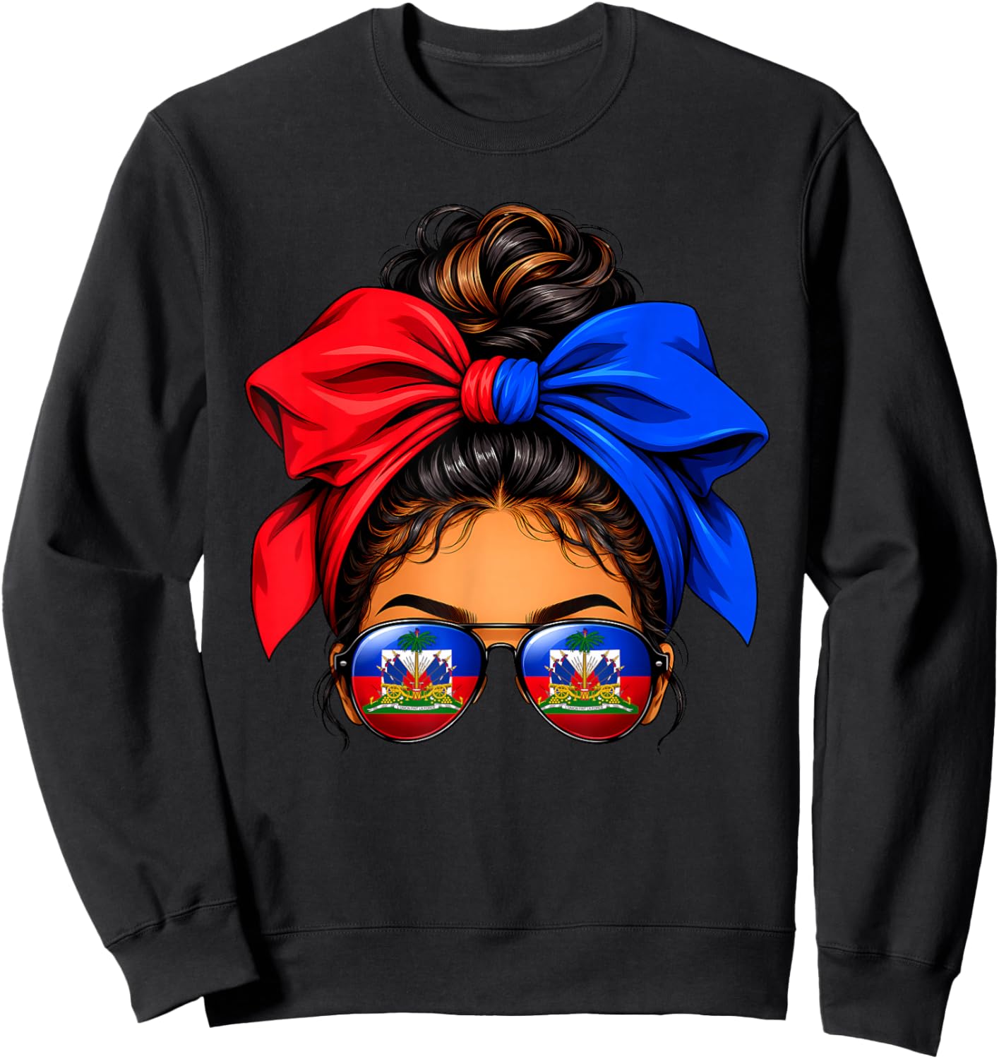 Haitian Queen Messy Bun Flag Day Haiti Independence Women Sweatshirt - Sweatshirt | Black