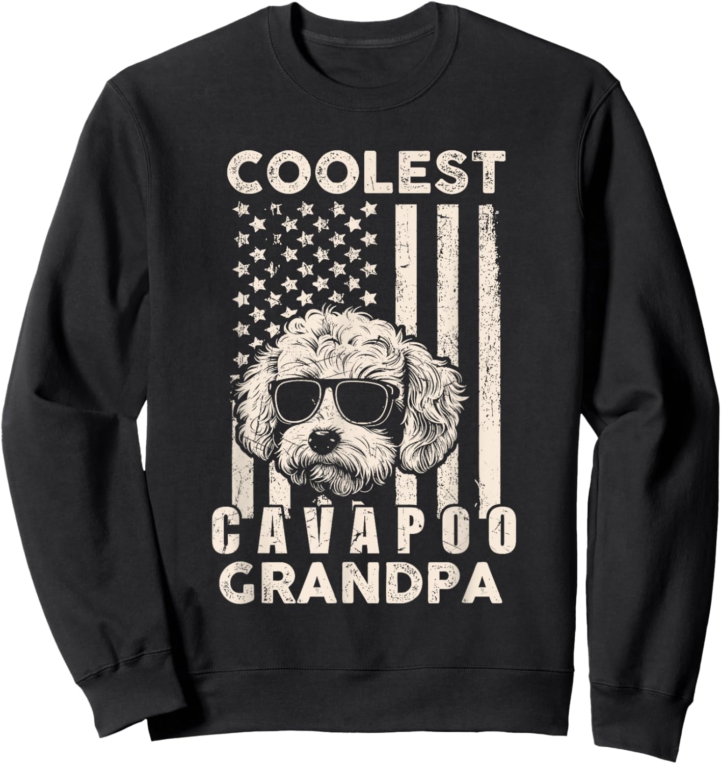 Coolest Cavapoo Grandpa Vintage American Flag Funny Dog Xmas Sweatshirt - Sweatshirt | Black