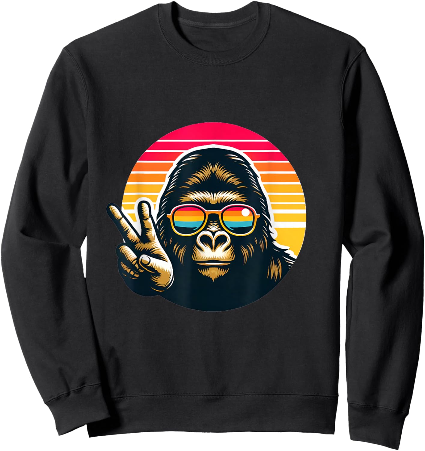 Retro peace gorilla monkey with sunglasses meme Sweatshirt - Sweatshirt | Black