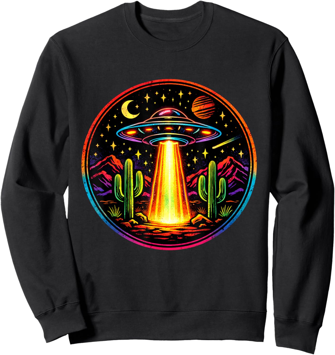 Retro UFO Desert Colorful Vibrant Aliens Conspiracy Lover Sweatshirt - Sweatshirt | Black