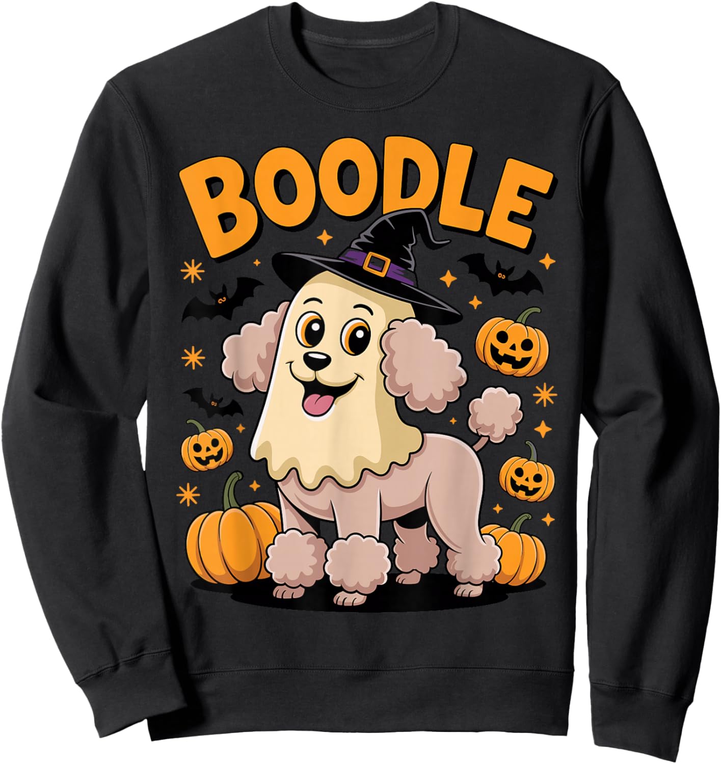 Boodle Funny Boo Spooky Witch Dog Poodle Halloween Sweatshirt - Sweatshirt | Black