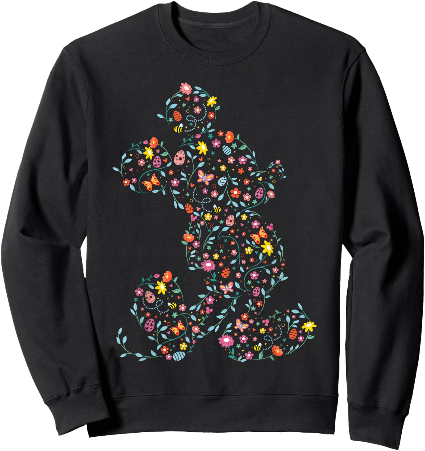 Disney Mickey Mouse Spring Flower Easter Egg Silhouette Pose Sweatshirt - Sweatshirt | Black