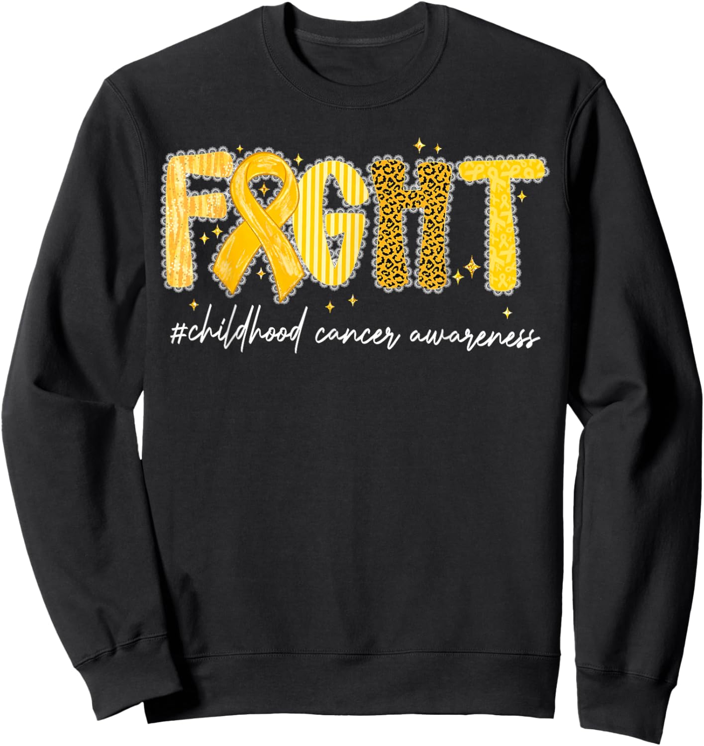 Preppy Fight Childhood Cancer Awareness Support Warrior Gold Sweatshirt - Sweatshirt | Black