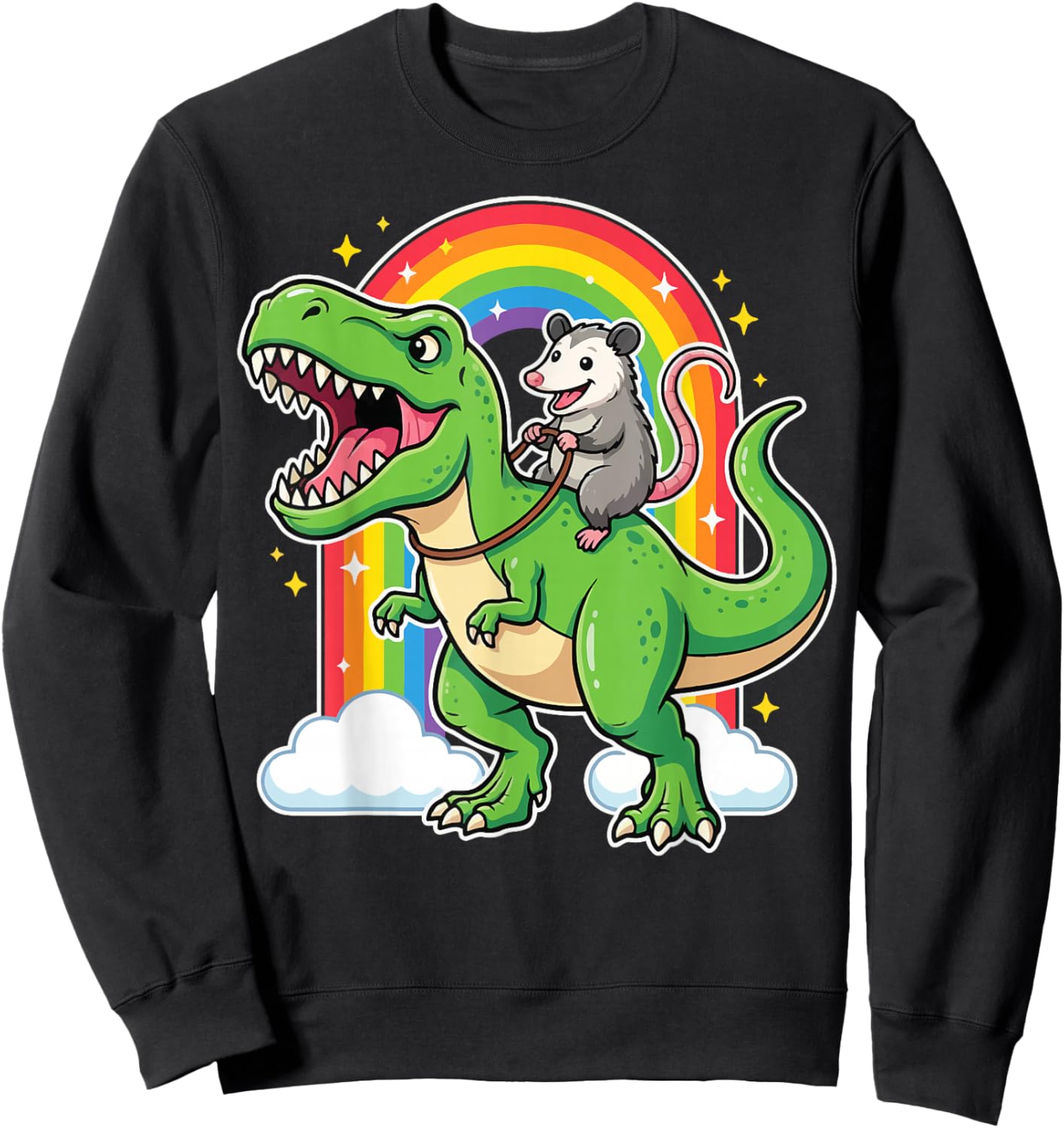 Opossum Riding T-Rex Sweatshirt - Sweatshirt | Black