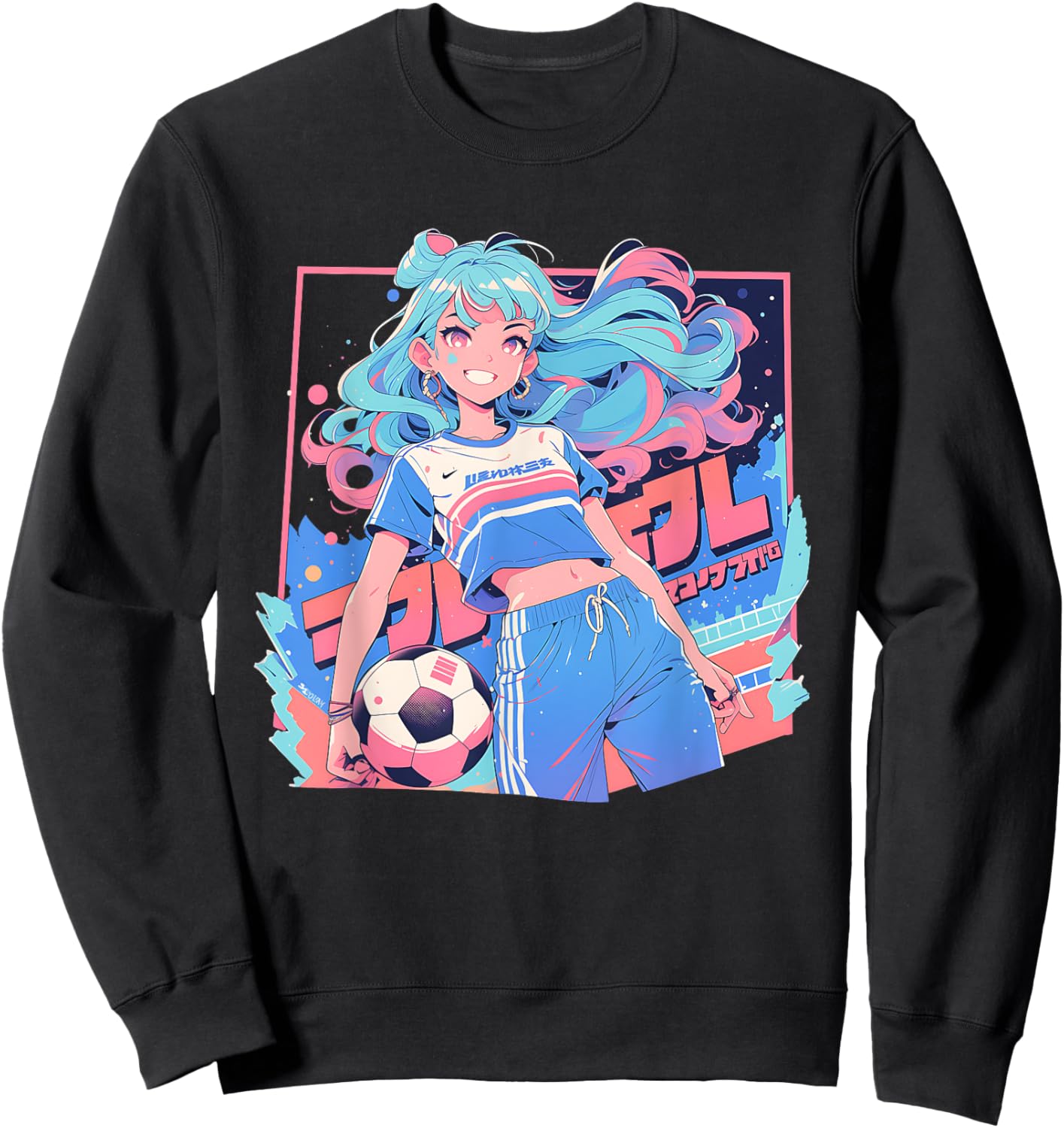 Soccer Girl in funny Pastel japan Anime Aesthetic japanese Sweatshirt - Sweatshirt | Black