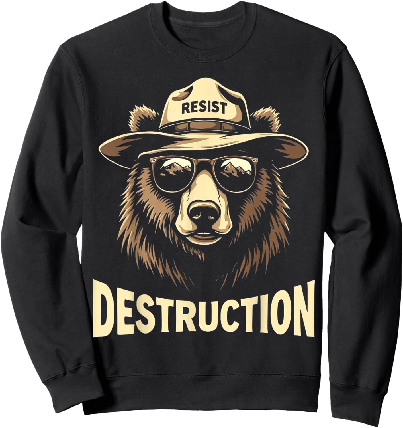 Resist Destruction Bear Environmental Awareness Vintage Sweatshirt - Sweatshirt | Black
