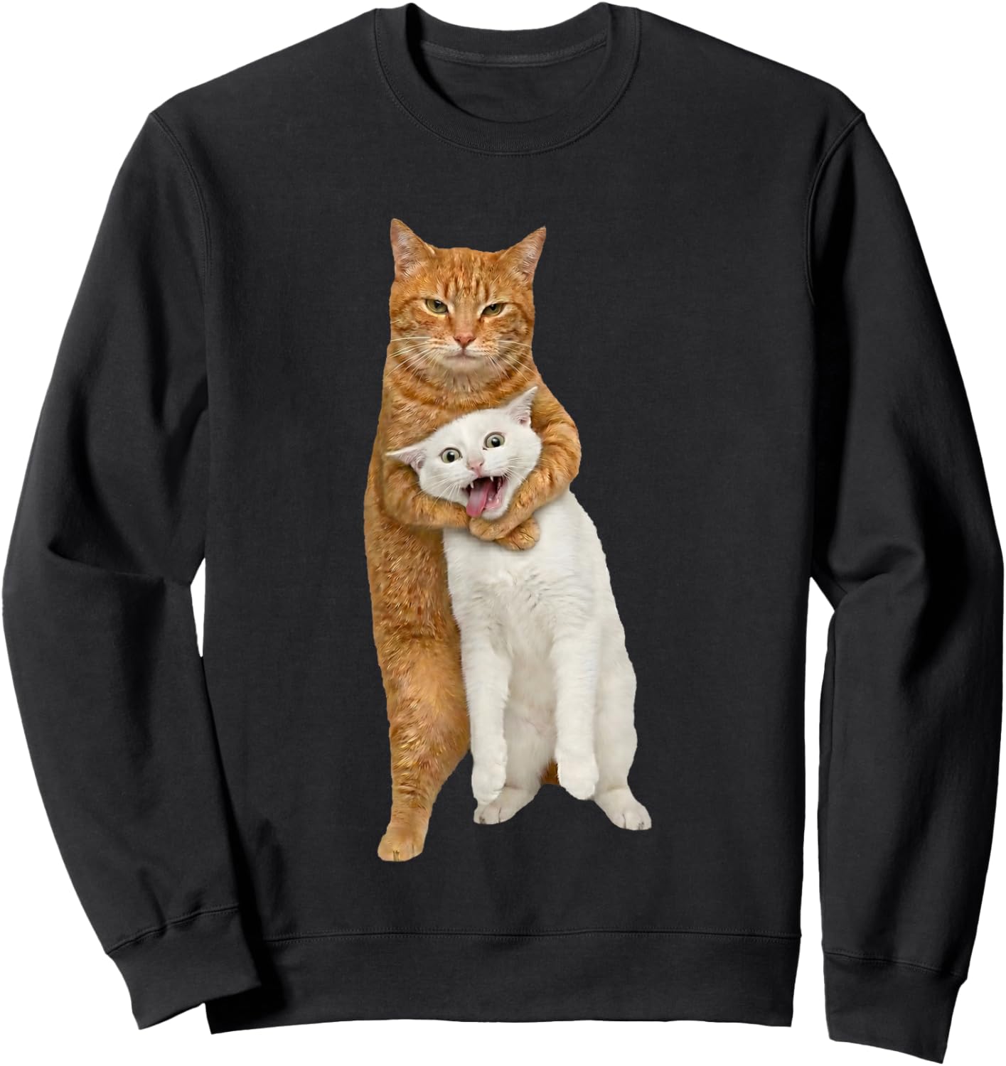 Funny Orange Cat Tight Embrace Choking Cat Meme Humor Sweatshirt - Sweatshirt | Black