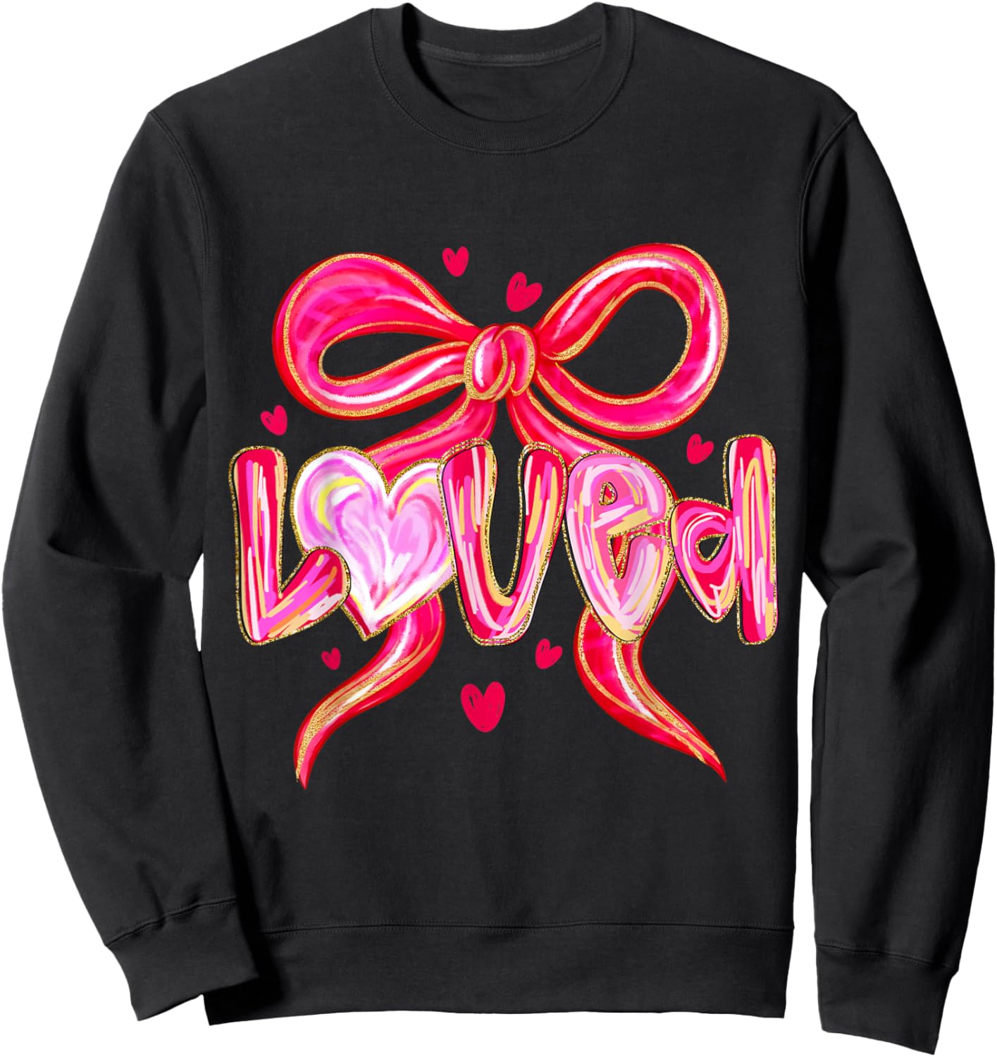 Preppy Valentines Day Loved Bow Hearts Women Girls Matching Sweatshirt - Sweatshirt | Black