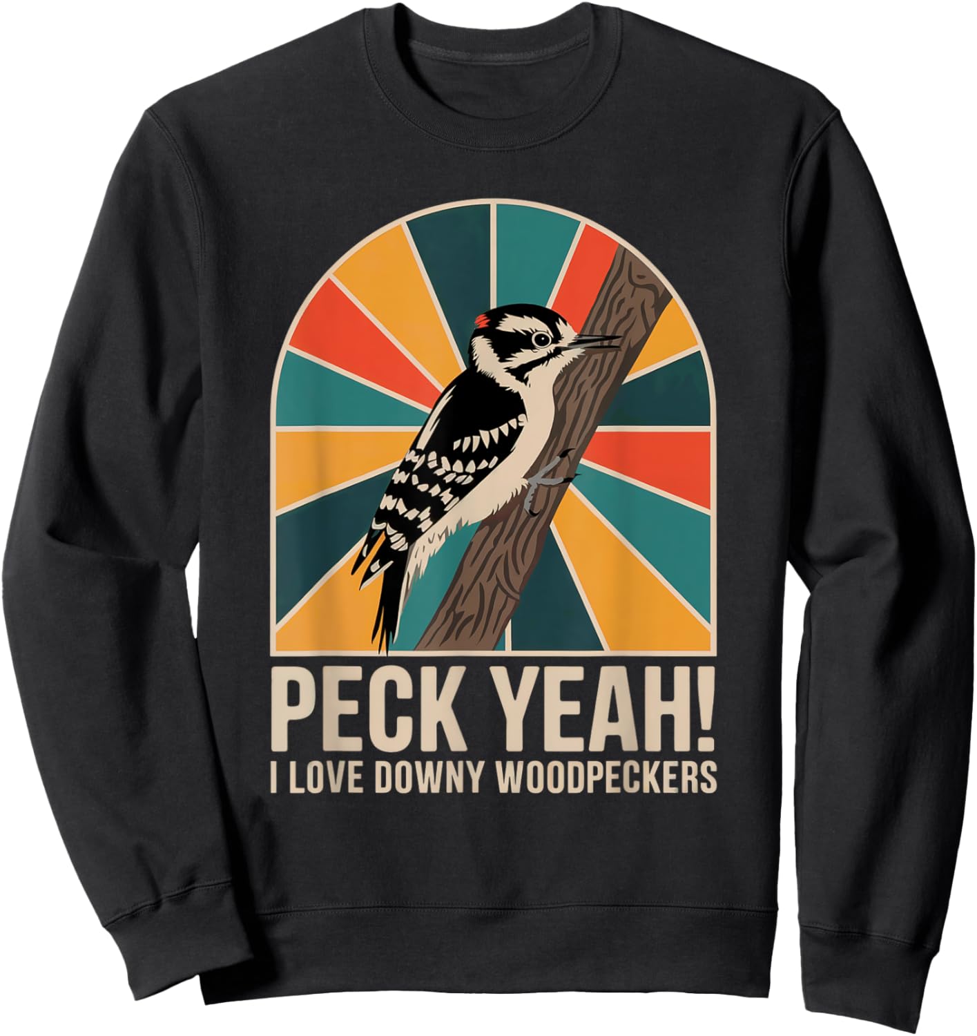 Downy Woodpecker – Nature Lover’s Bird Design Sweatshirt - Sweatshirt | Black