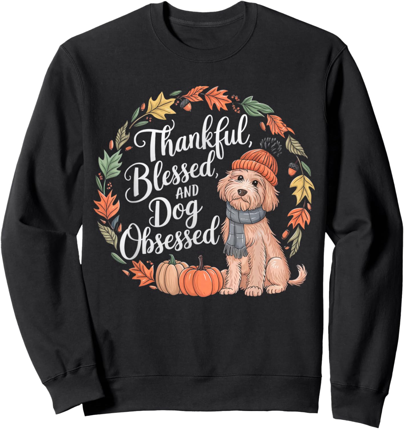 Goldendoodle Thanksgiving Pumpkin Dog Fall Leaf Autumn Sweatshirt - Sweatshirt | Black