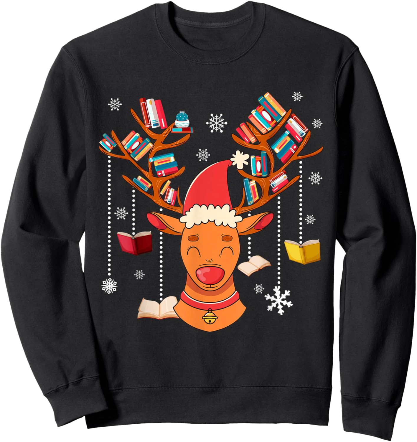 Christmas Librarian Reindeer Xmas Book Teachers Love Reading Sweatshirt - Sweatshirt | Black