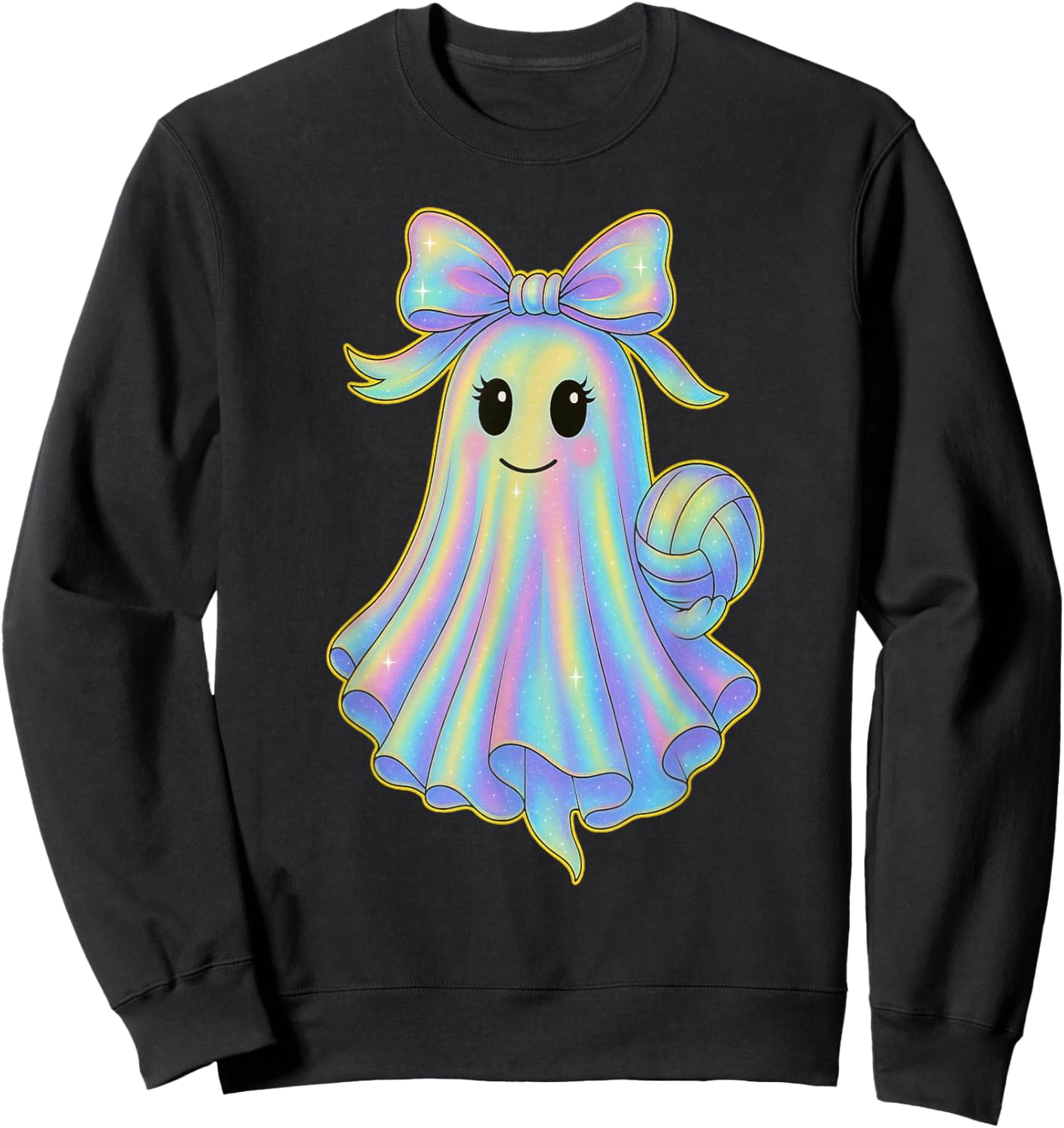 Volleyball Ghost Lover Pastel Halloween Coquette Bow Sweatshirt - Sweatshirt | Black