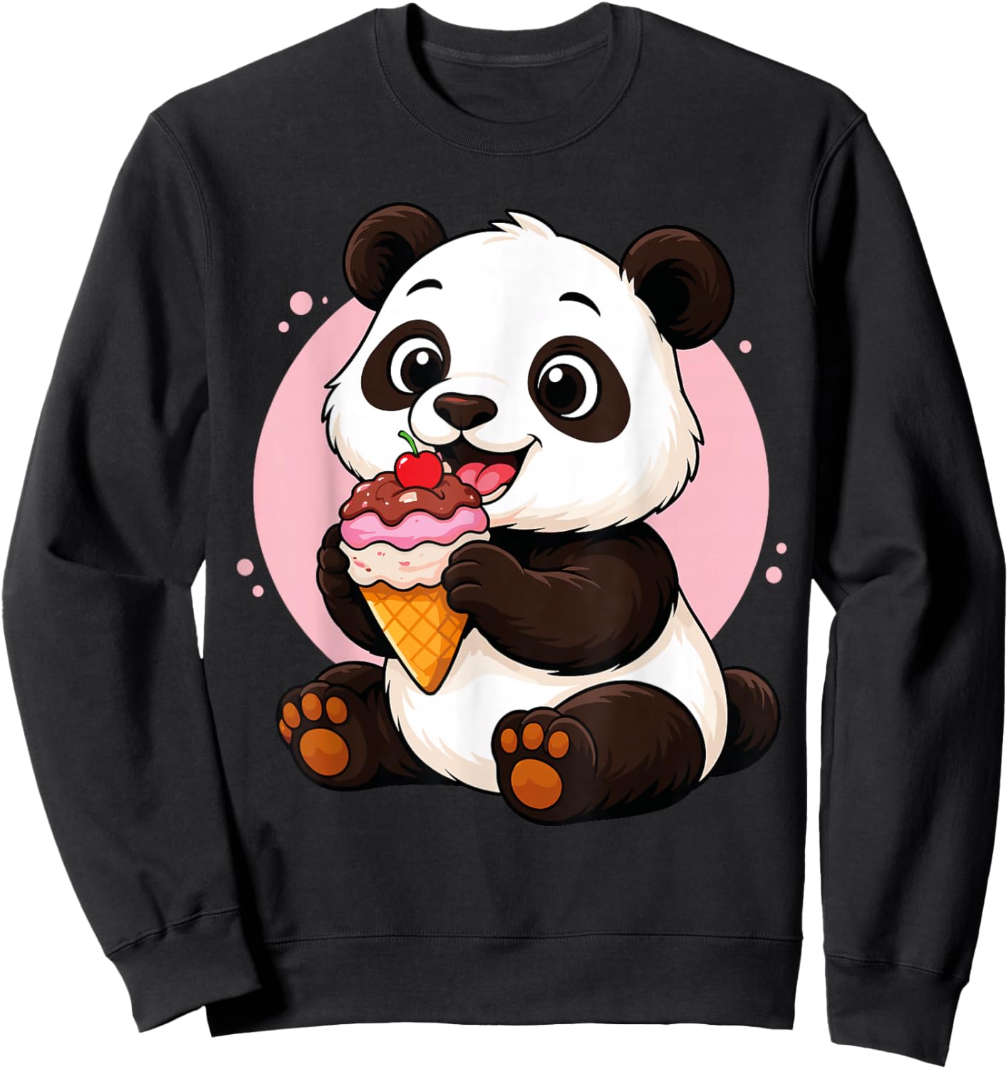 Panda Eating Ice Cream Graphic Boys Girls Panda Lover Sweatshirt - Sweatshirt | Black
