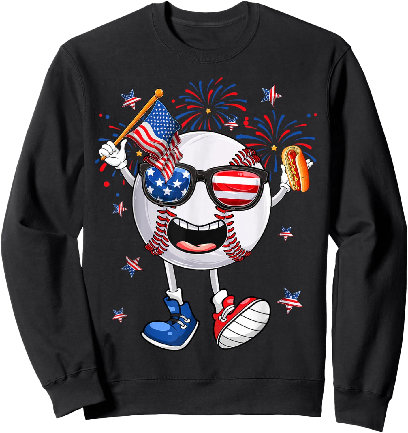 Baseball Holding Hotdog USA Independence Day 4th Of July Sweatshirt - Sweatshirt | Black