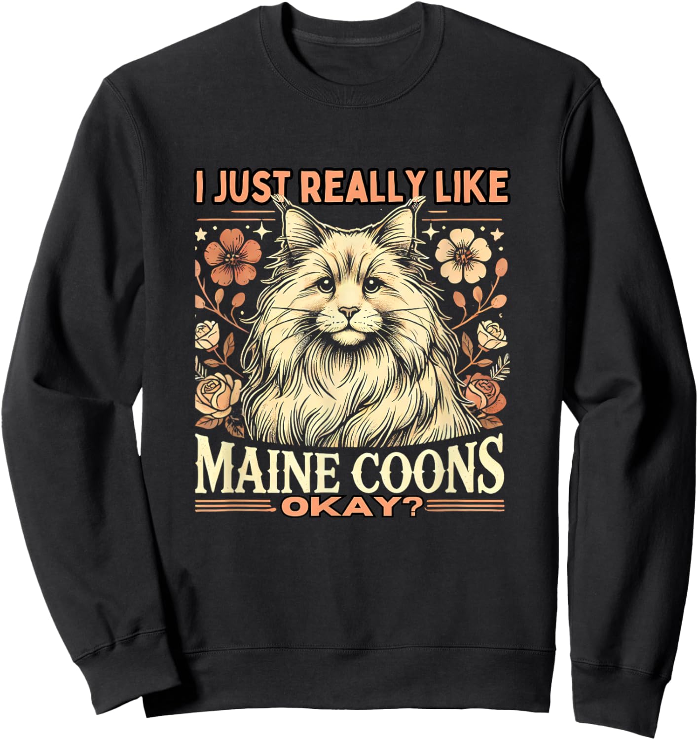 Maine Coon Gifts Maine Coon Lover -Adults Kids Cat Lovers Black Small Modern Classic Round Collar Short Sleeve Classic Fit Lightweight Sweatshirt - Sweatshirt | Black