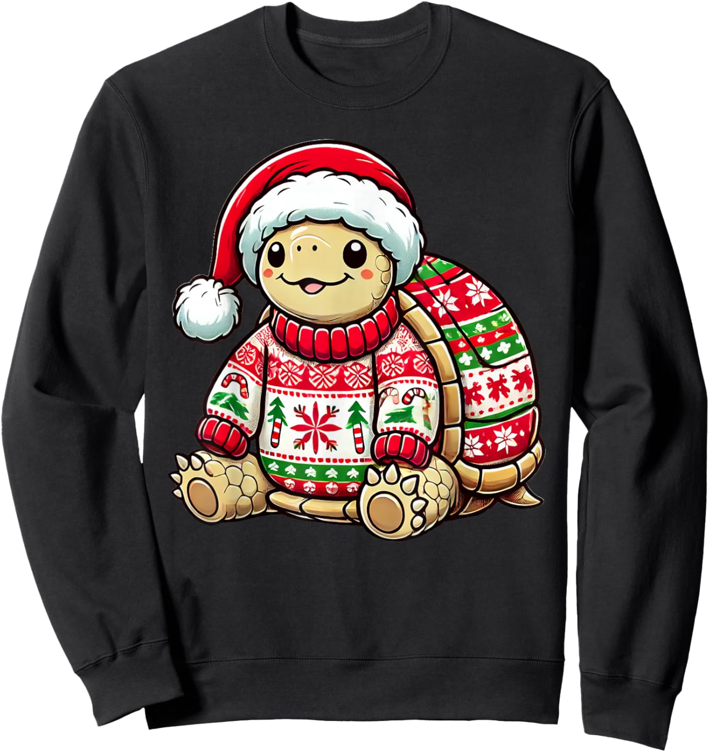 Turtle Ugly Sweater Santa Hat Christmas Sweatshirt - Sweatshirt | Black