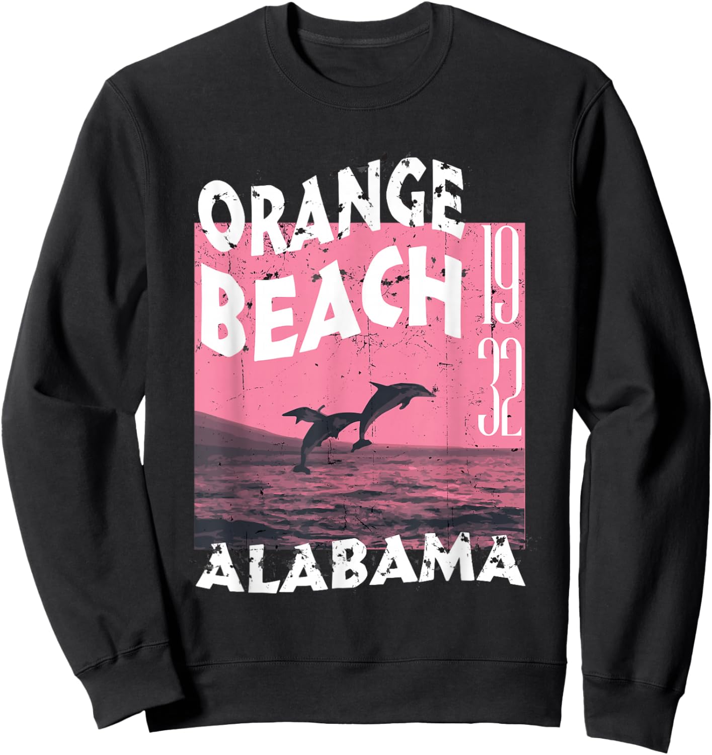 Dolphin In Orange Beach Alabama Vintage Distressed Sweatshirt - Sweatshirt | Black