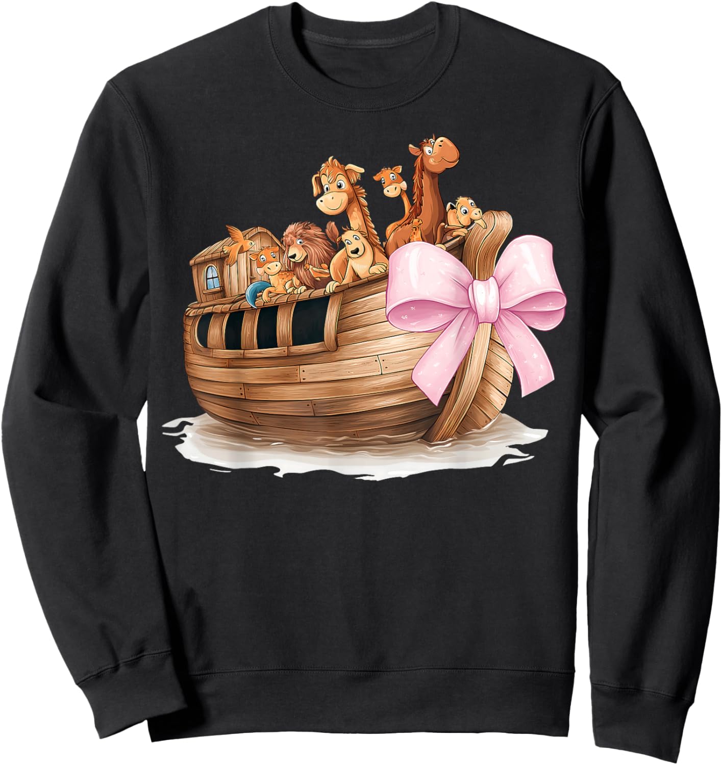 Coquette Bow Noah's Ark Christian Animals Girl Mom Pink Sweatshirt - Sweatshirt | Black