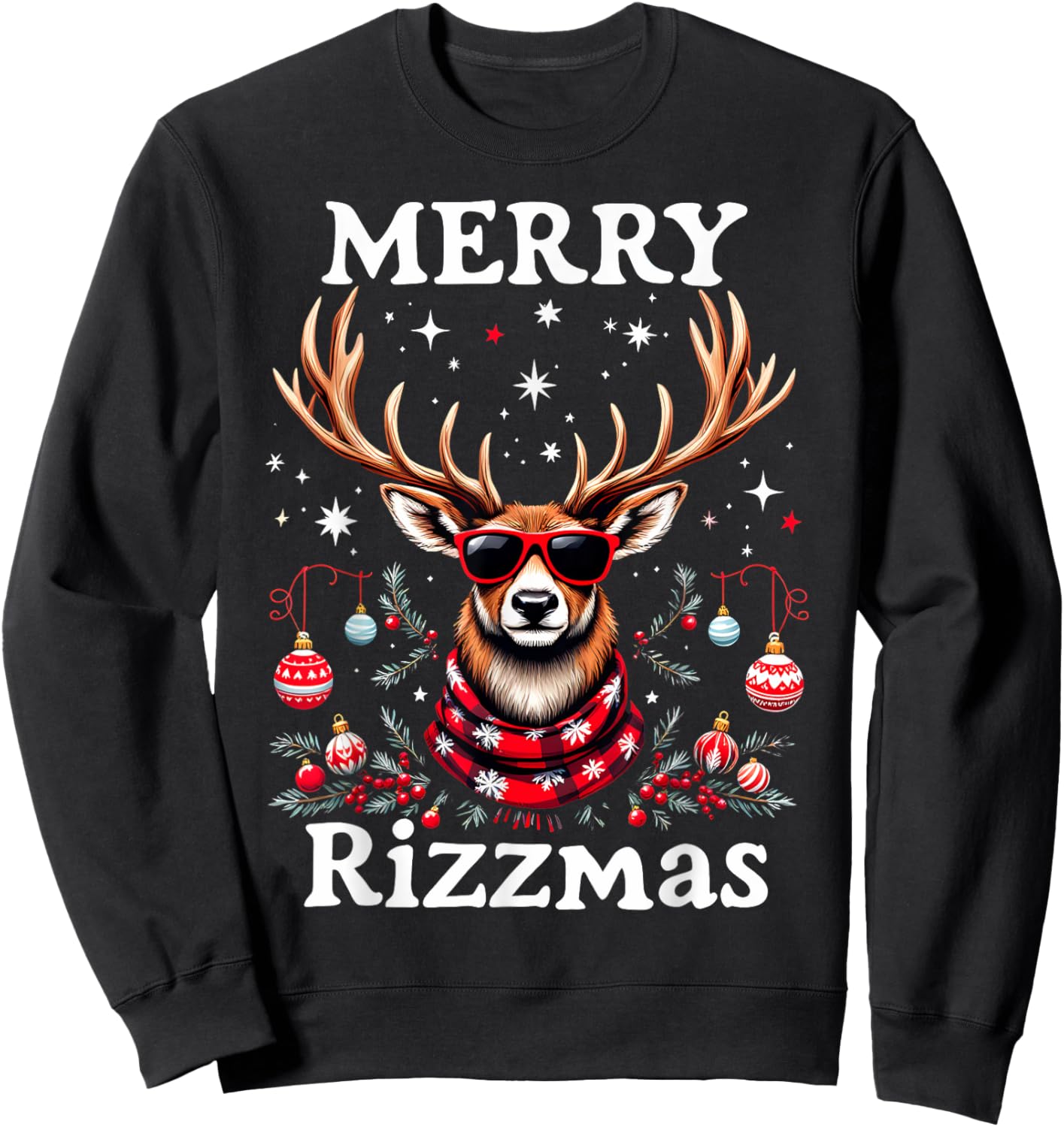 Merry Rizzmas Funny Christmas Reindeer Holiday Sweatshirt - Sweatshirt | Black
