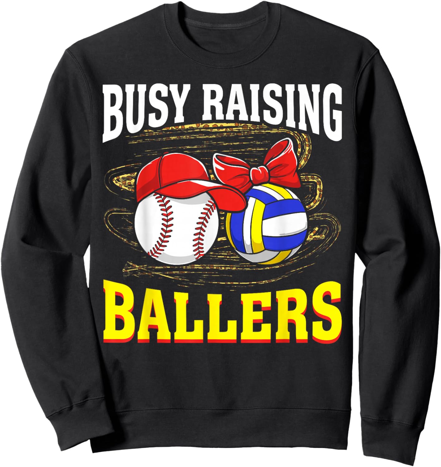 Busy Raising Ballers baseball volleyball mom leopard women Sweatshirt - Sweatshirt | Black