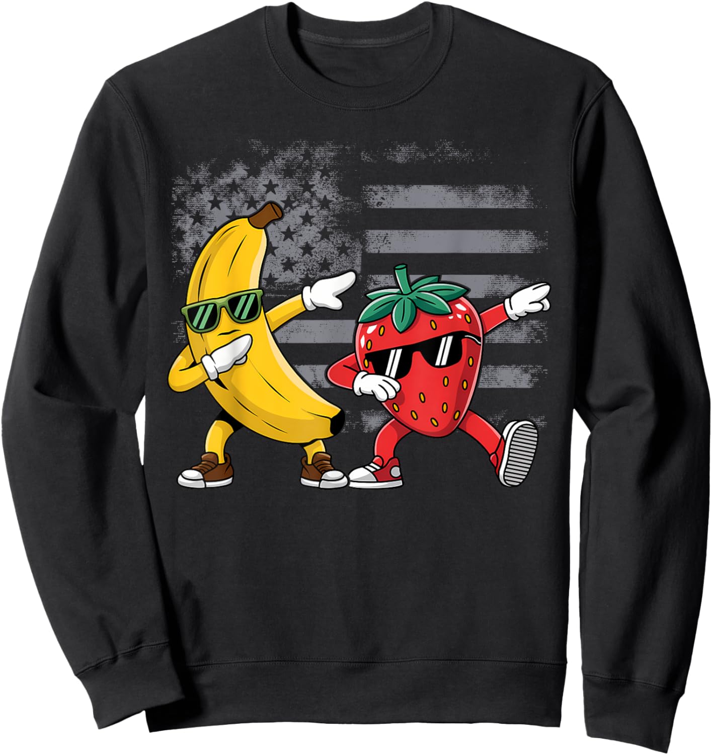 Dabbing Yellow Banana & Strawberry Funny Fruit Dab Dancing Sweatshirt - Sweatshirt | Black