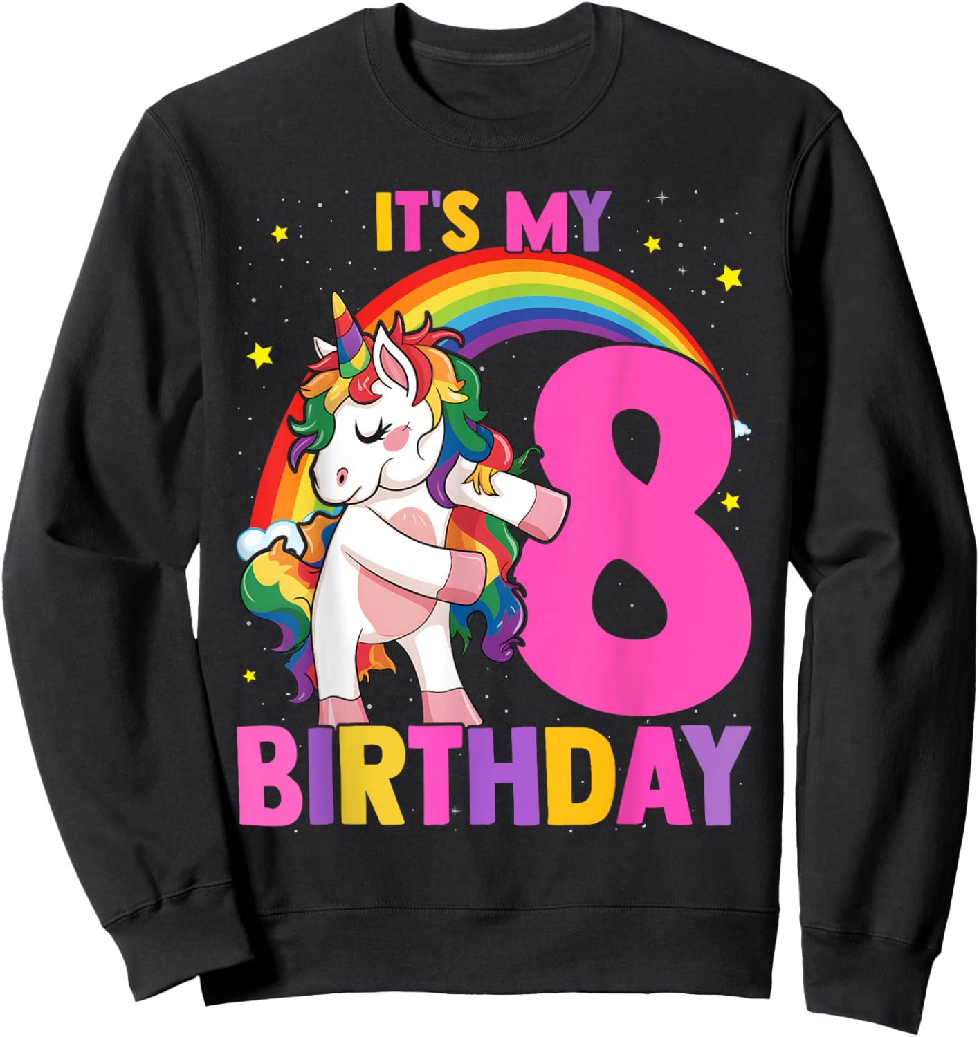 8 Years Old Unicorn Flossing 8th Birthday Party Girls Kids Sweatshirt - Sweatshirt | Black