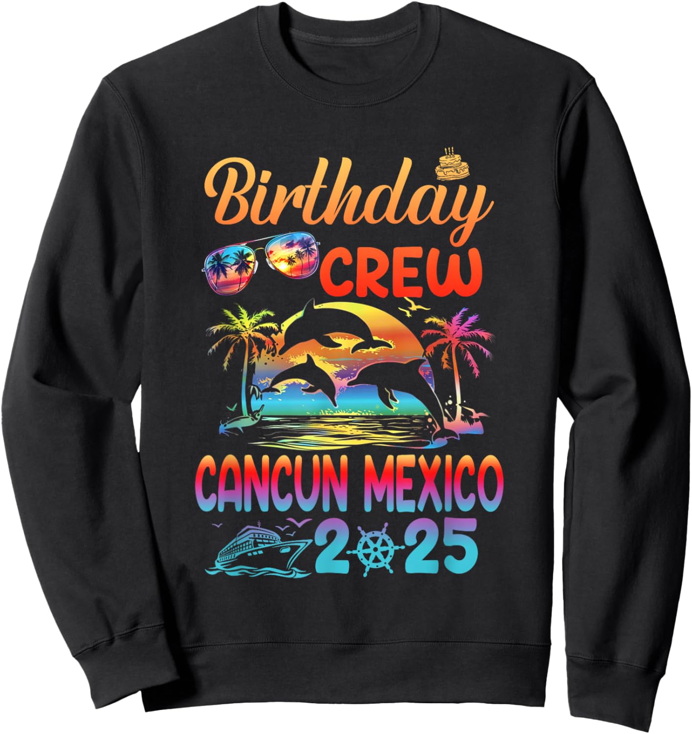 Cancun Mexico Birthday Trip Vacation 2025 Matching Group Sweatshirt - Sweatshirt | Black