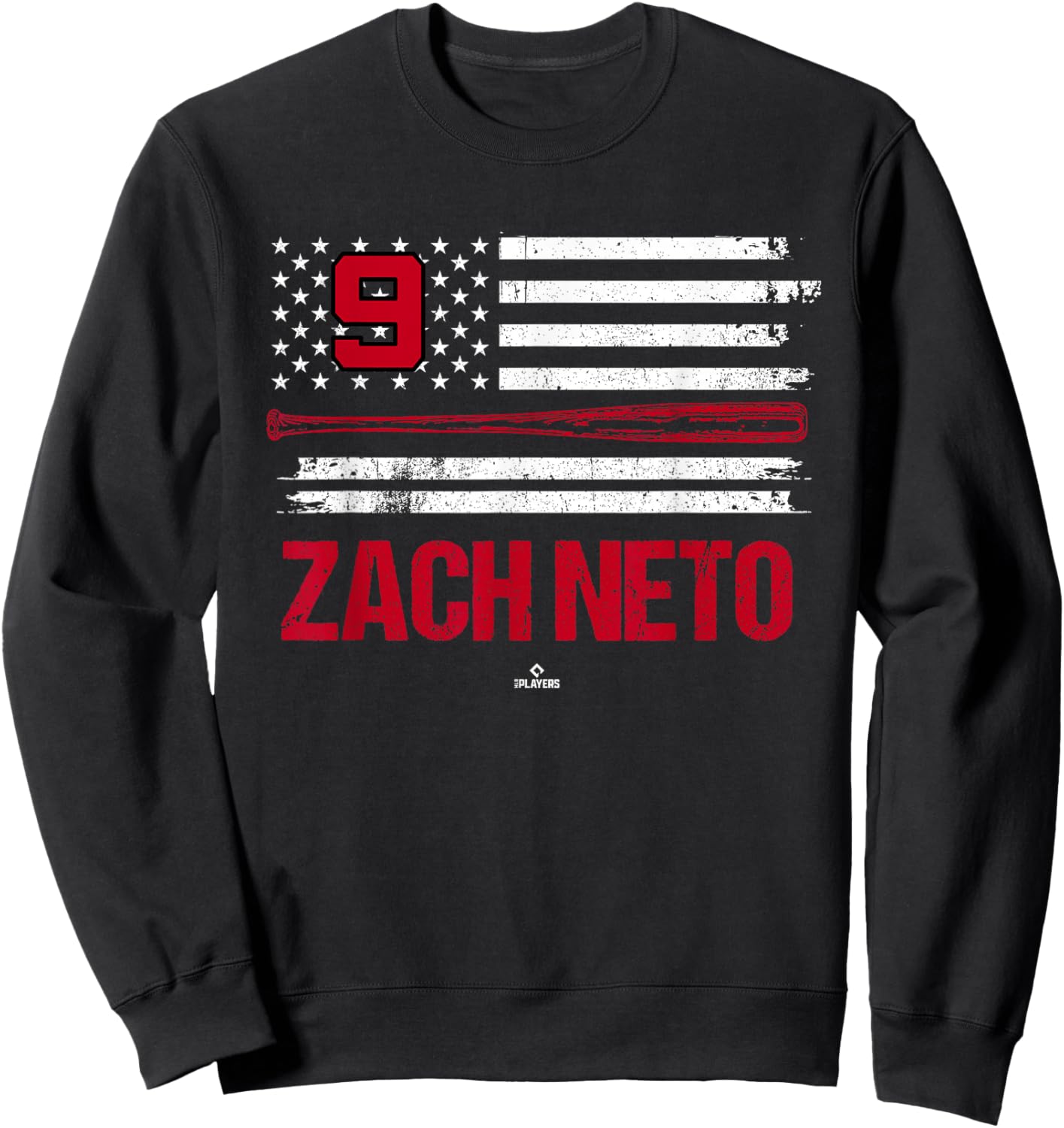 USA Flag Bat Zach Neto Los Angeles Baseball MLBPA Sweatshirt - Sweatshirt | Black