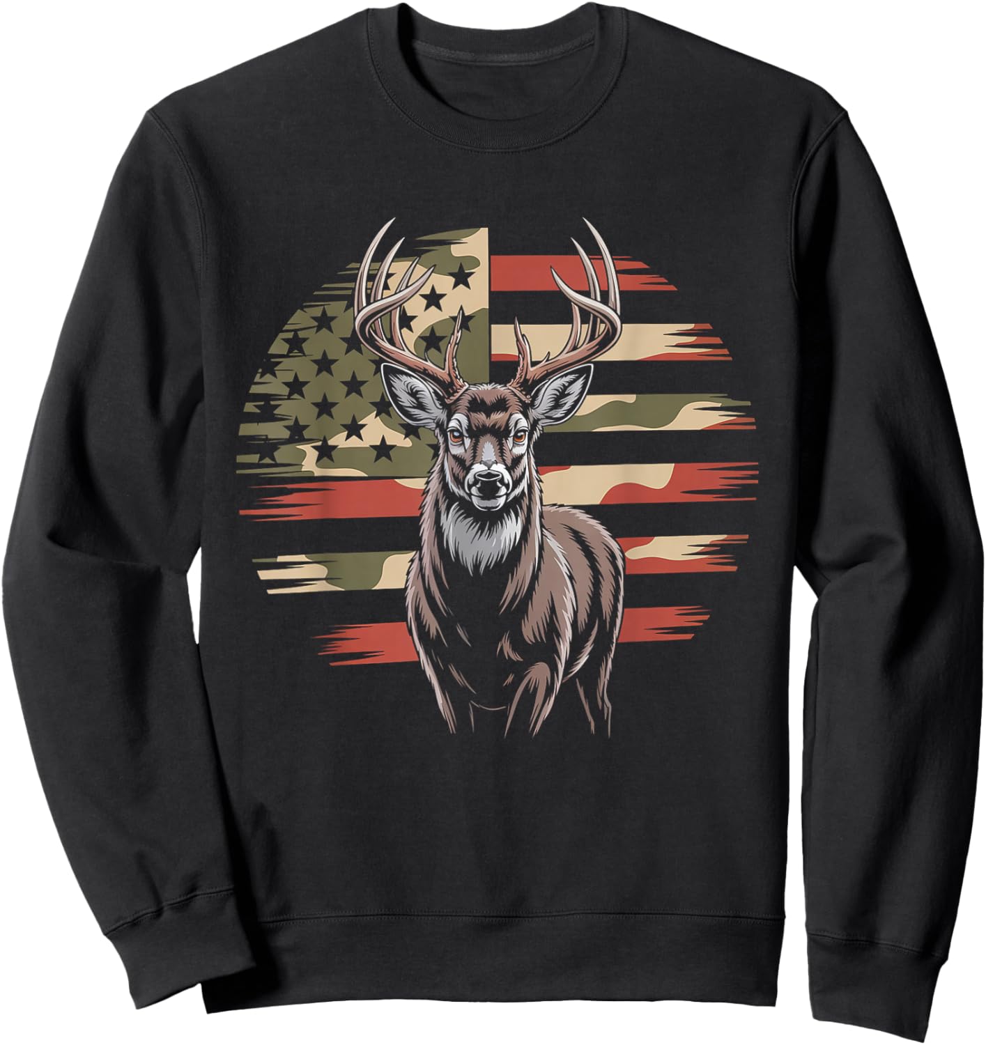Deer Hunting Camo American Flag - Buck USA Sweatshirt - Sweatshirt | Black
