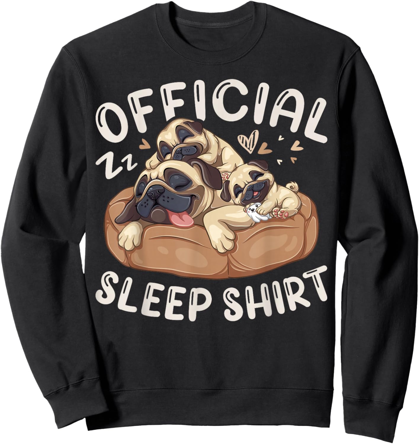Official Sleep Shirt, Pug Dog with 2 Puppies Sweatshirt - Sweatshirt | Black