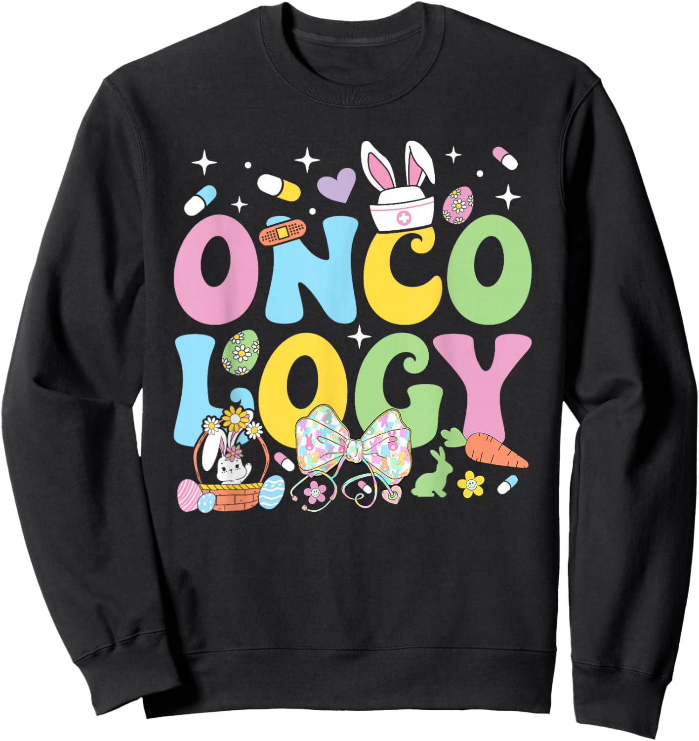 Oncology Nurse Easter Coquette Stethoscope Bunny Easter Day Sweatshirt - Sweatshirt | Black