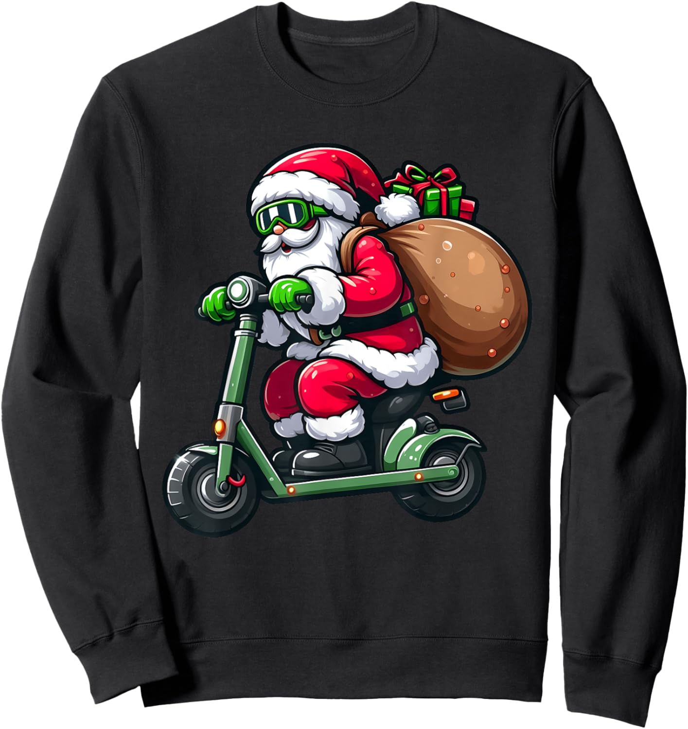 Cute Santa Claus Driving Scooter Christmas Pajama Boys Kids Sweatshirt - Sweatshirt | Black