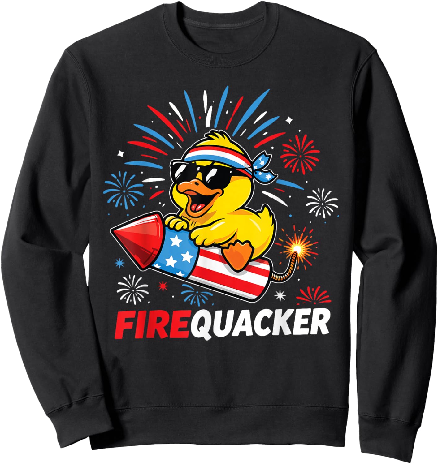 Firequacker 4th of July Funny Duck Fireworks Men Women Kids Sweatshirt - Sweatshirt | Black