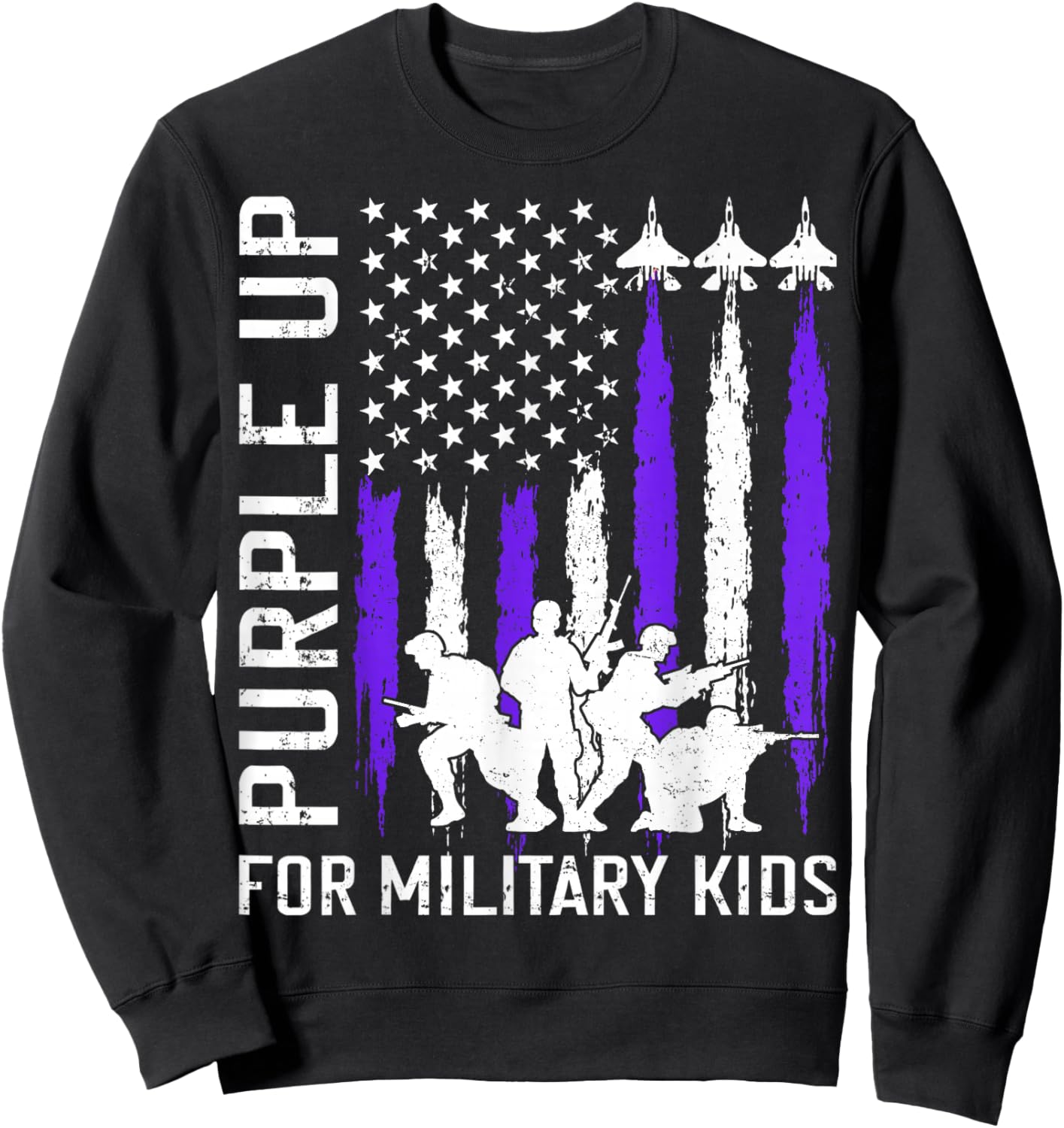 Purple Up for Military Kids Retro Flag Military Child Month Sweatshirt - Sweatshirt | Black