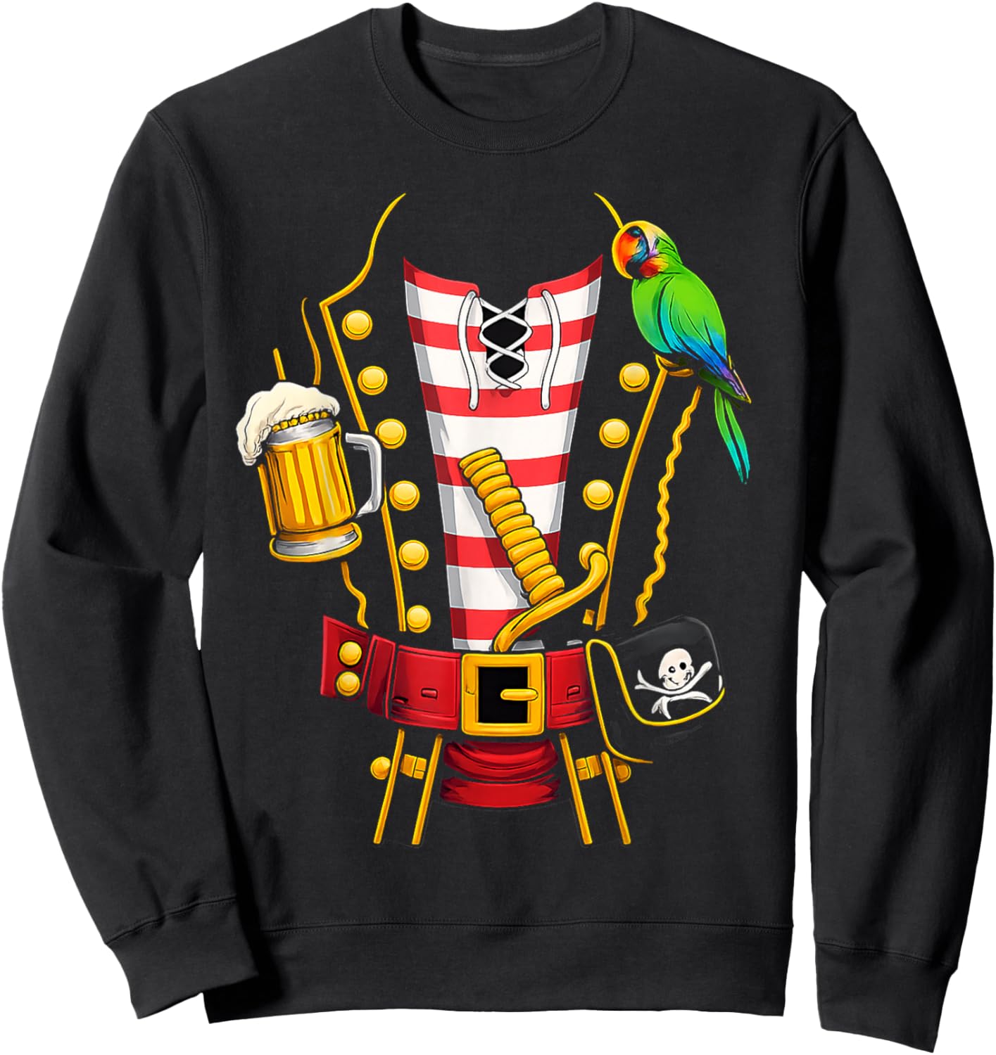 Pirate Costume Buccaneer Novelty Funny Parrot Cruise Sweatshirt - Sweatshirt | Black