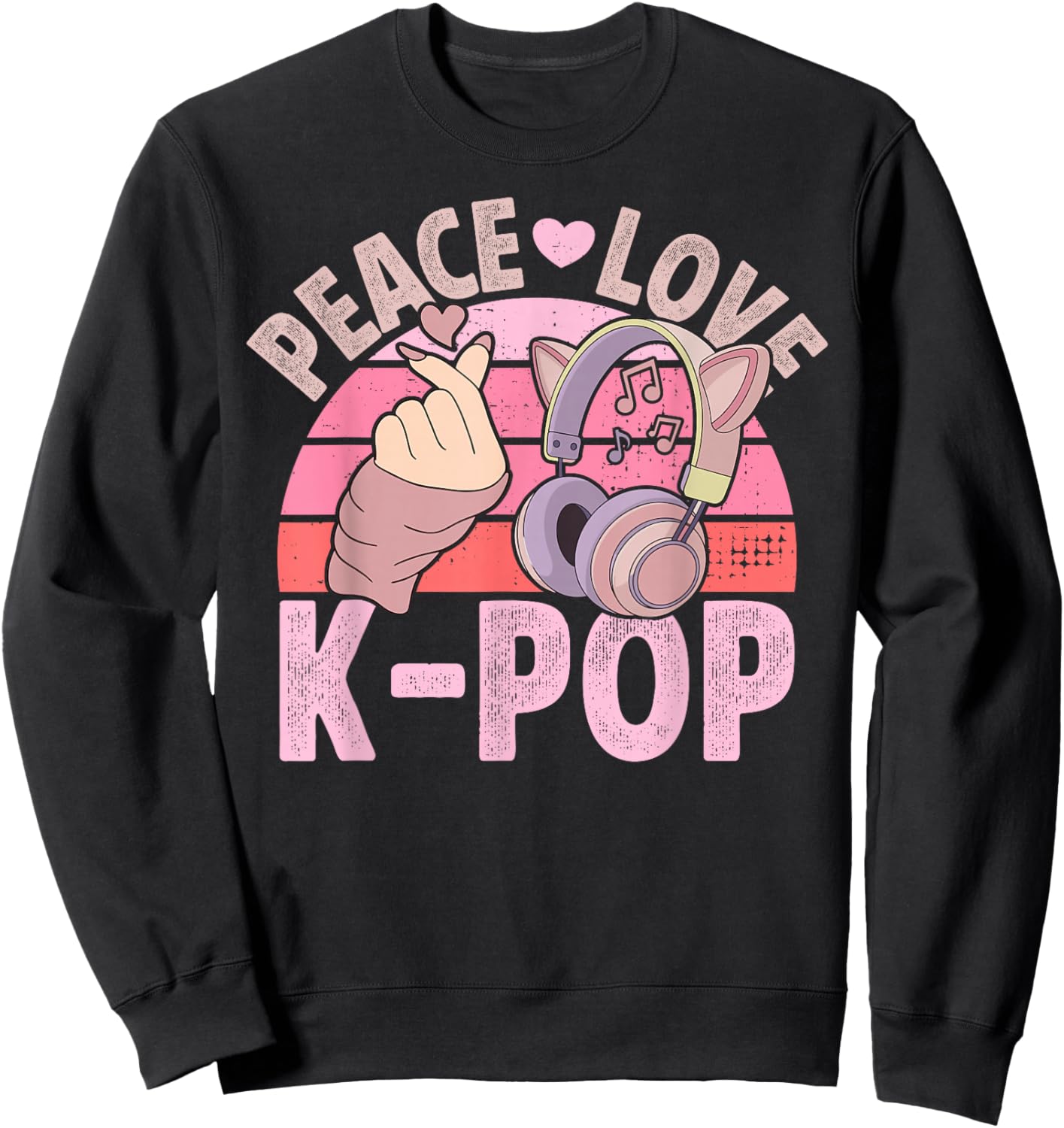 Retro Headset Kpop Peace Love K-Pop Heart K Pop Girl Sweatshirt - Sweatshirt | Black
