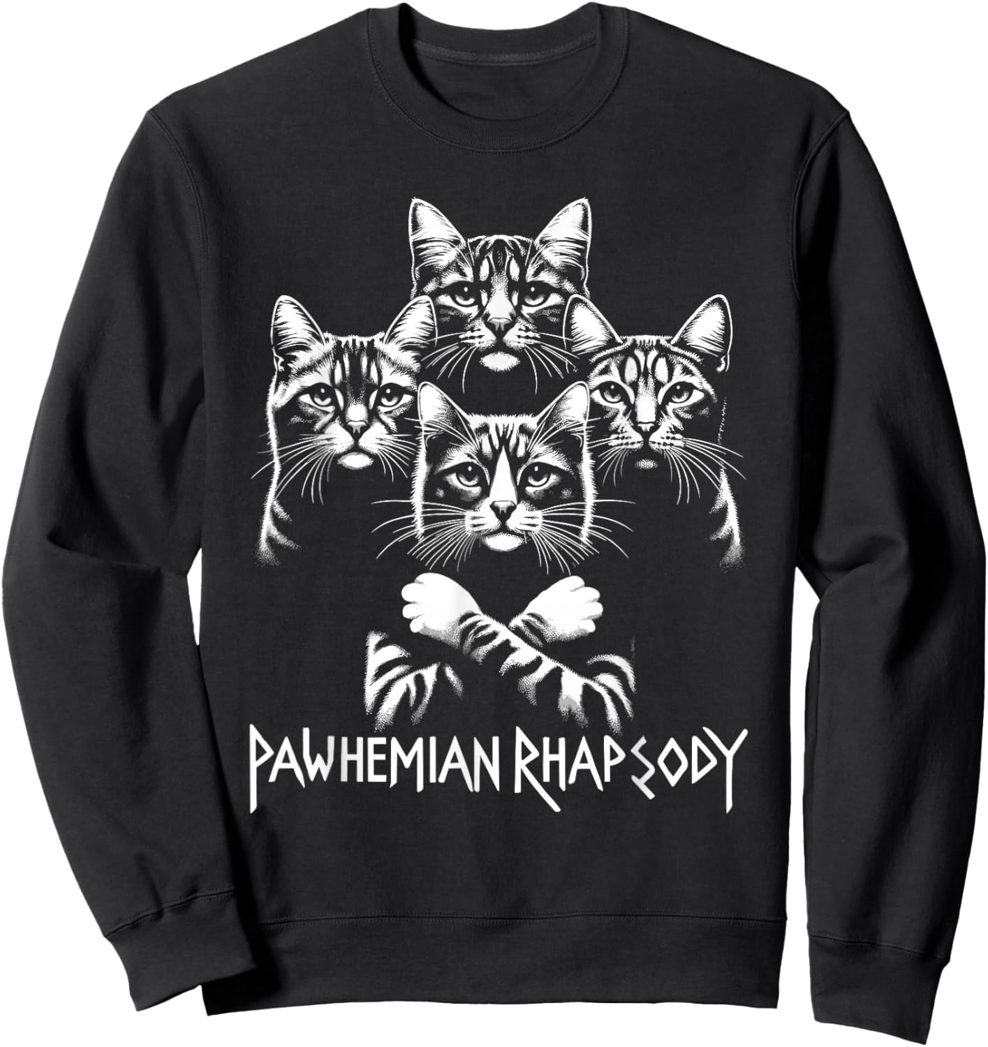 Retro Cat Rock Music Concert Band Men Kids Women Funny Cat Sweatshirt - Sweatshirt | Black