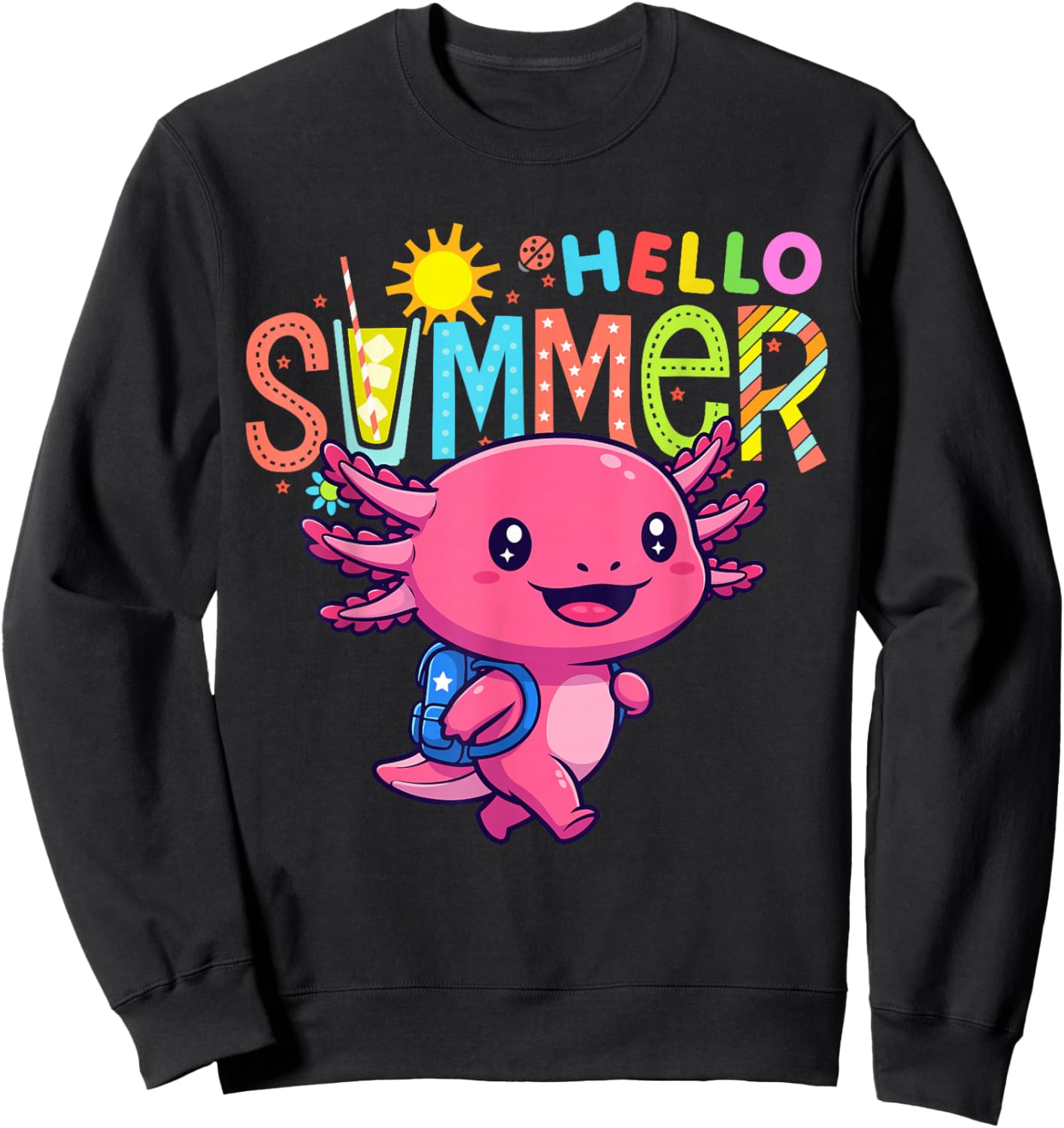 Hello Summer Funny Axolotl Last Day of School Axolotl Kids Sweatshirt - Sweatshirt | Black
