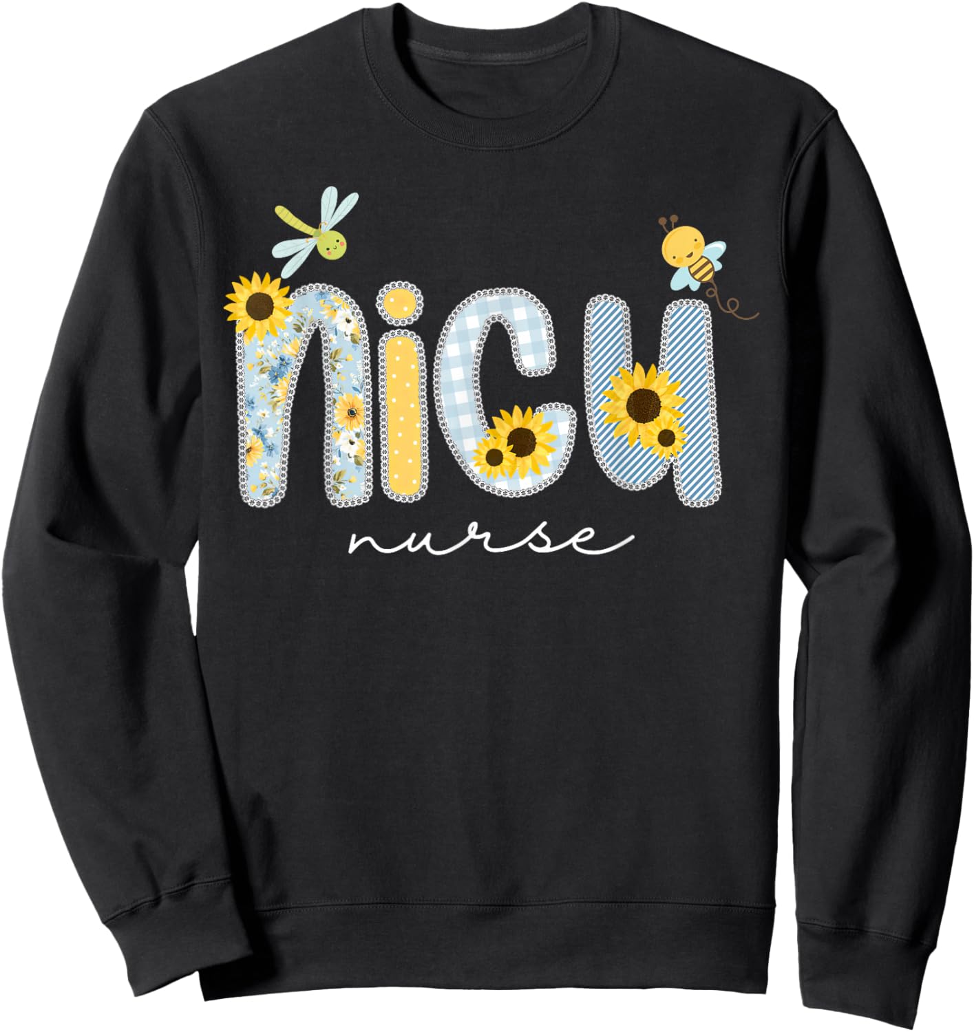 Cute NICU Nurse Sunflower Bee Neonatal Intensive Care Unit Sweatshirt - Sweatshirt | Black