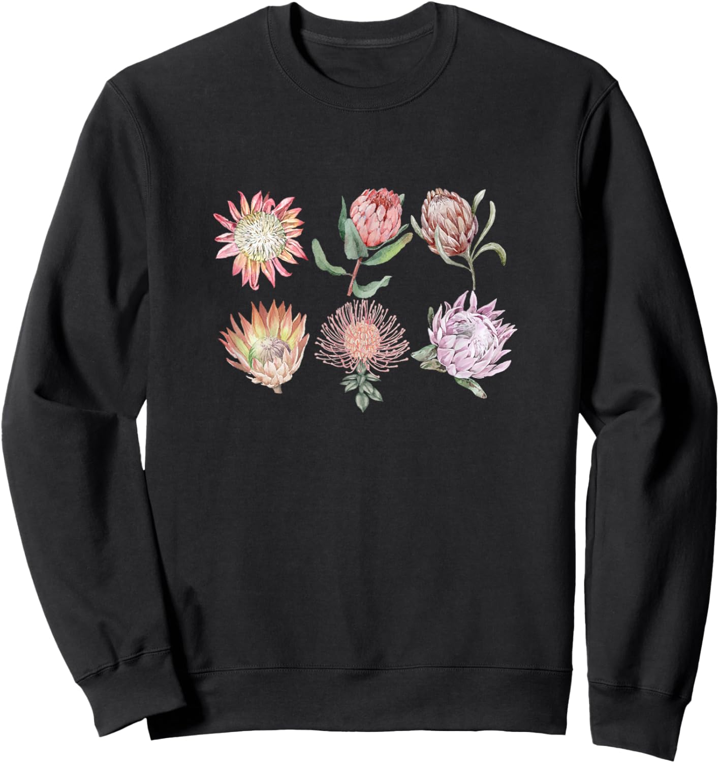 Protea Flower Botanical | Floral Nature Sweatshirt - Sweatshirt | Black