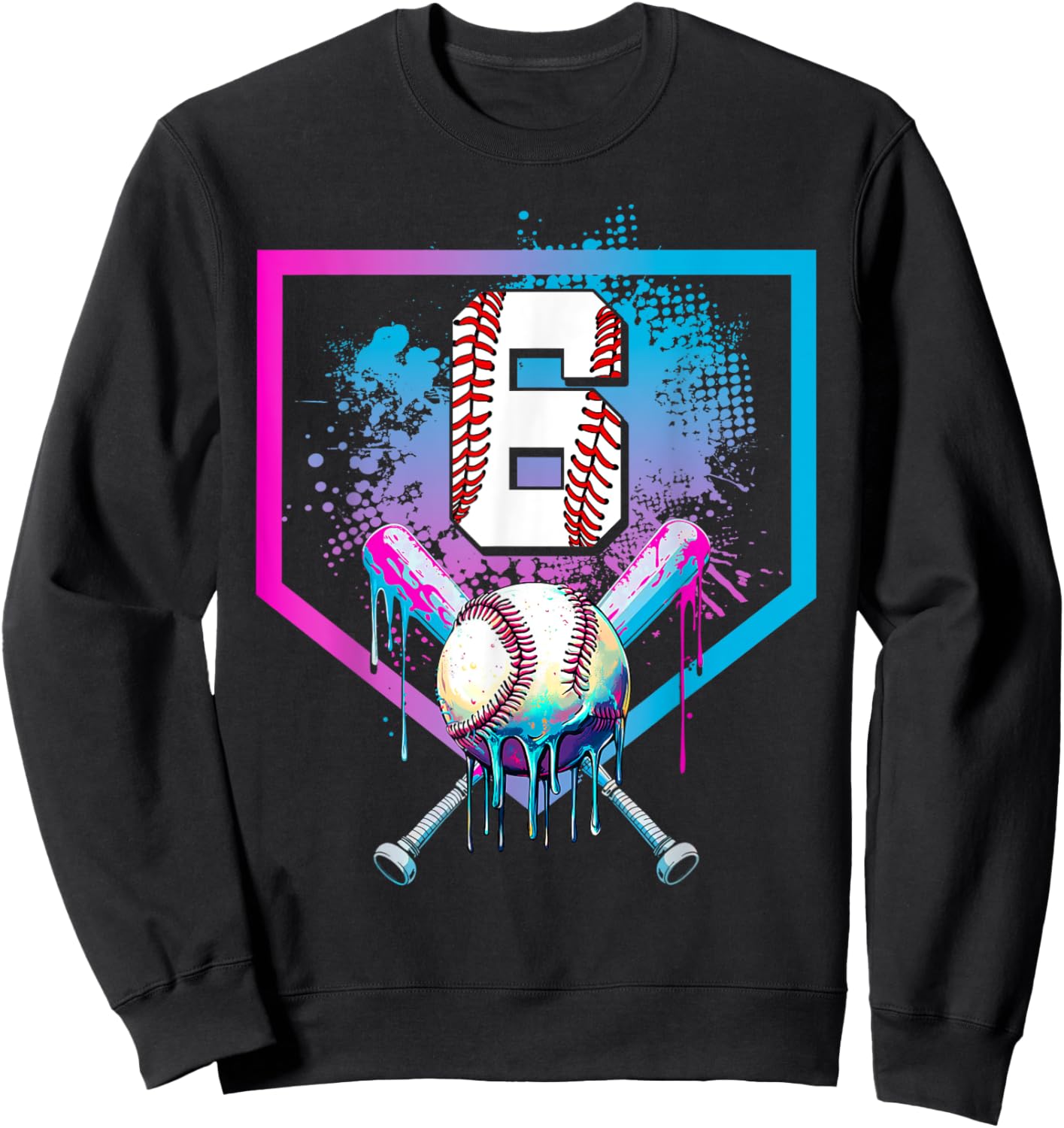 Baseball Drip 6th Birthday Home Plate Boys Youth 6 Year Old Sweatshirt - Sweatshirt | Black