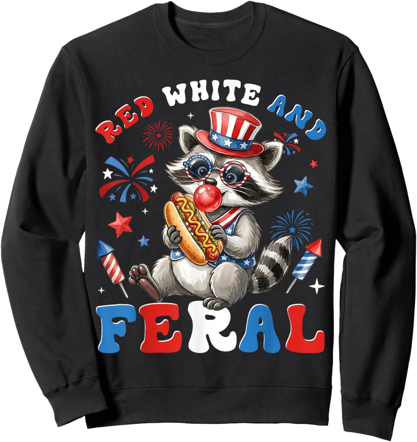 4th of July Funny Raccoon Red White Feral Kids Men Women Sweatshirt - Sweatshirt | Black