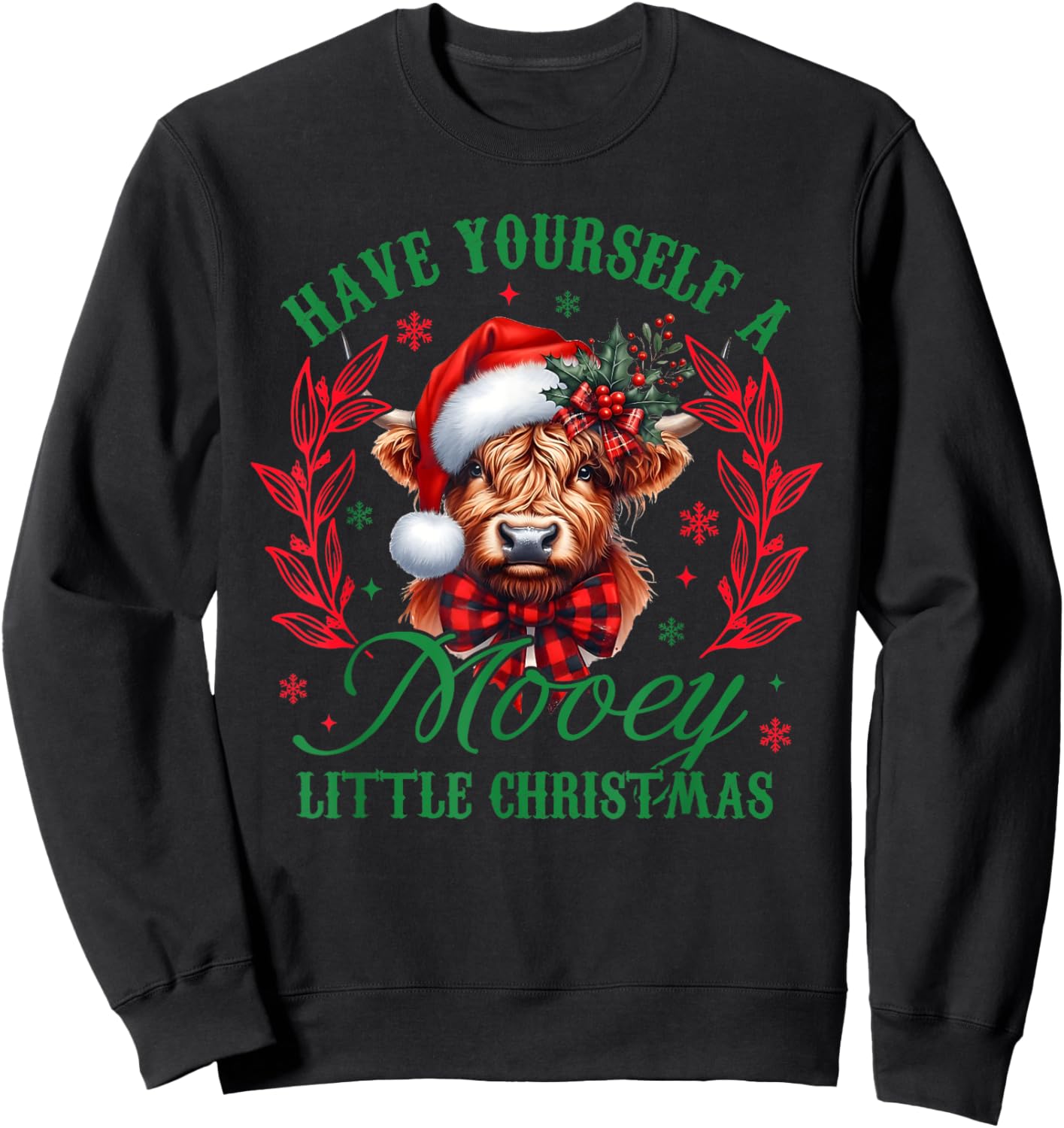 Have Yourself A Mooey Little Christmas Funny Cow Santa Women Sweatshirt - Sweatshirt | Black