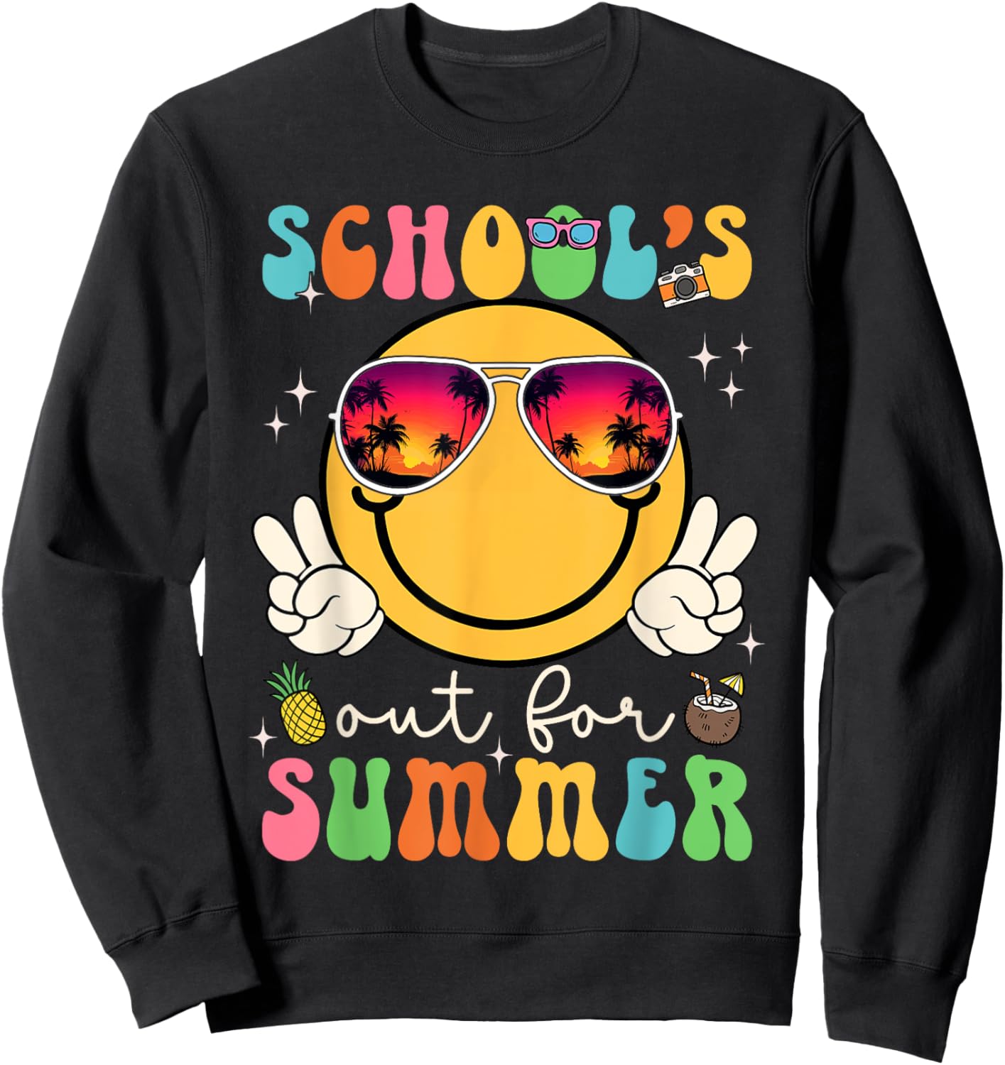 School's Out For Summer Teacher Last Day Of School Groovy Sweatshirt - Sweatshirt | Black