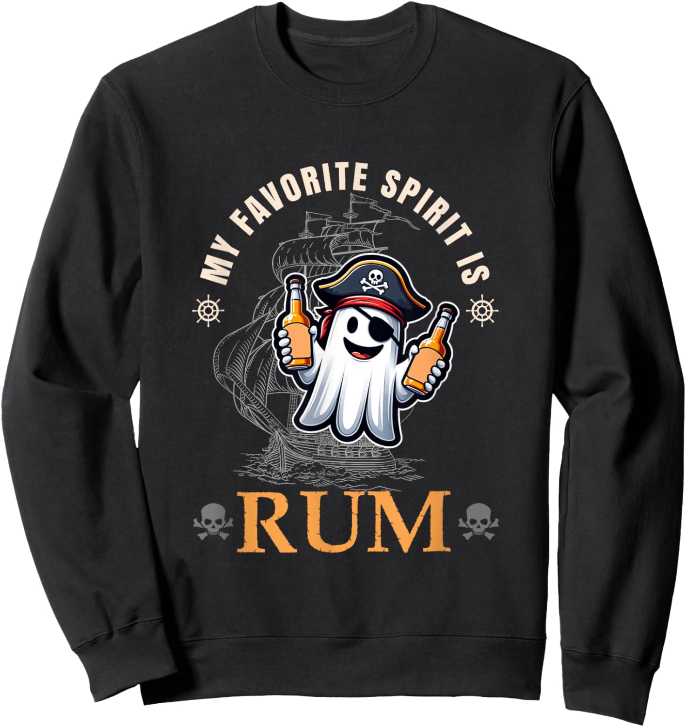 My Favorite Spirit Is Rum Funny Halloween Ghost Drinking Sweatshirt - Sweatshirt | Black